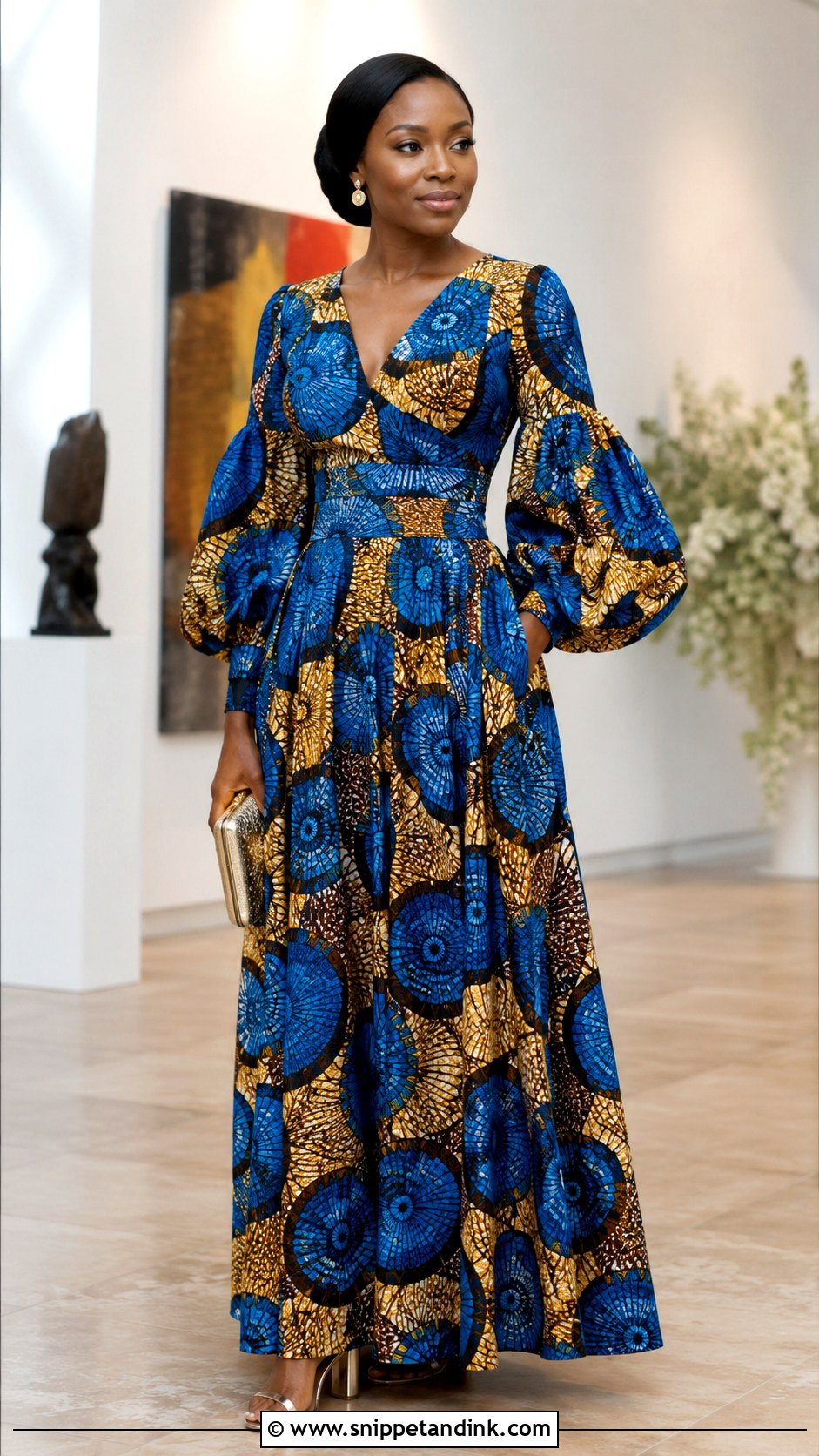 Bishop Sleeve Ankara Long Gown - Snippet and Ink - 20 Ankara Long Gown Styles for Wedding