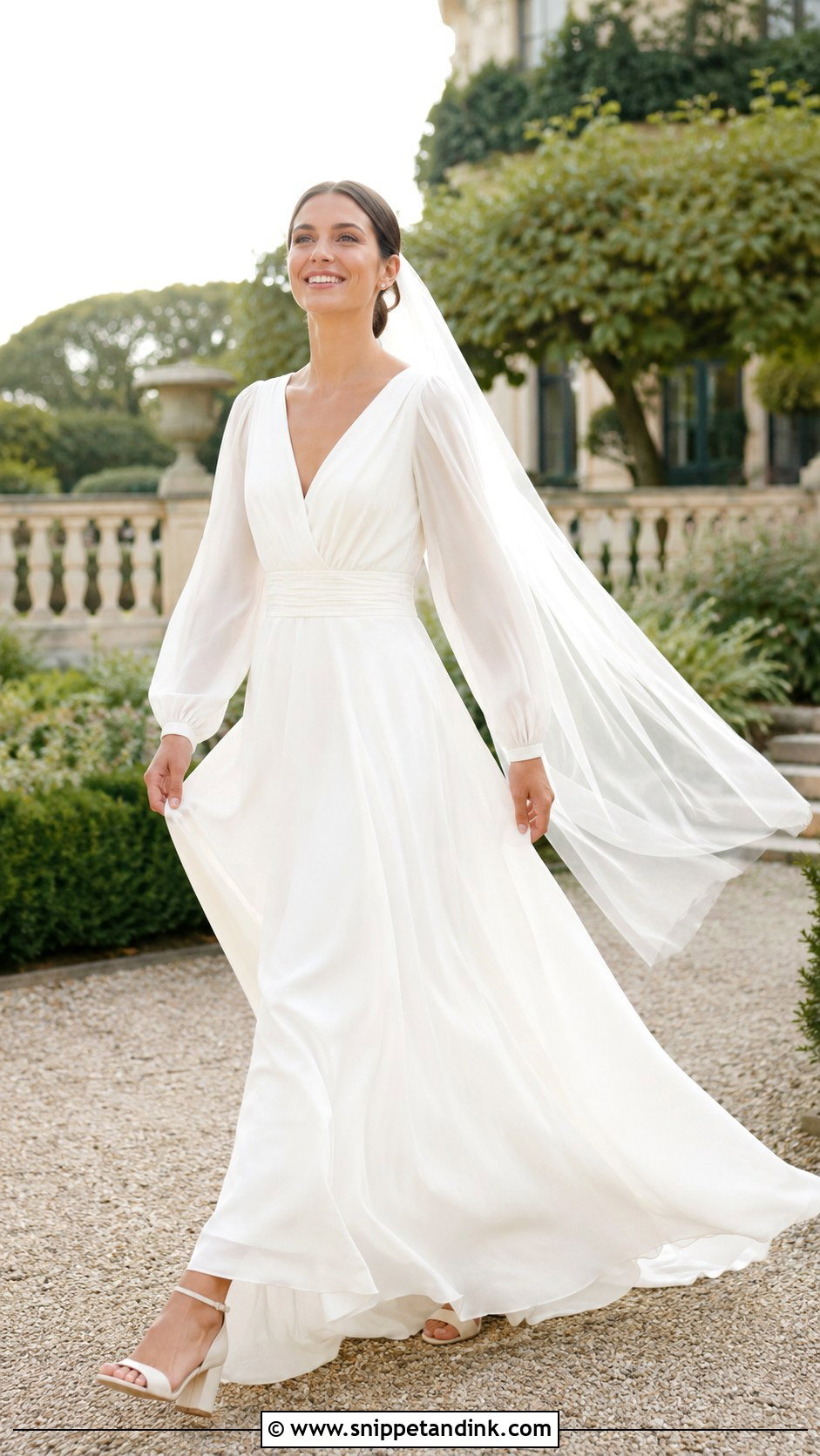 Bishop Sleeve Chiffon Bridal Dress - Snippet and Ink - 20 Long Sleeve Bridal Dresses