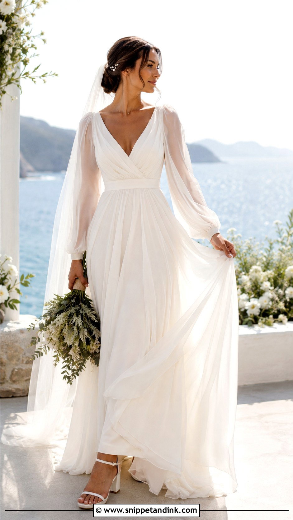 Bishop Sleeve Chiffon Wedding Dress - Snippet and Ink - 20 Romantic Wedding Dress with Sleeves