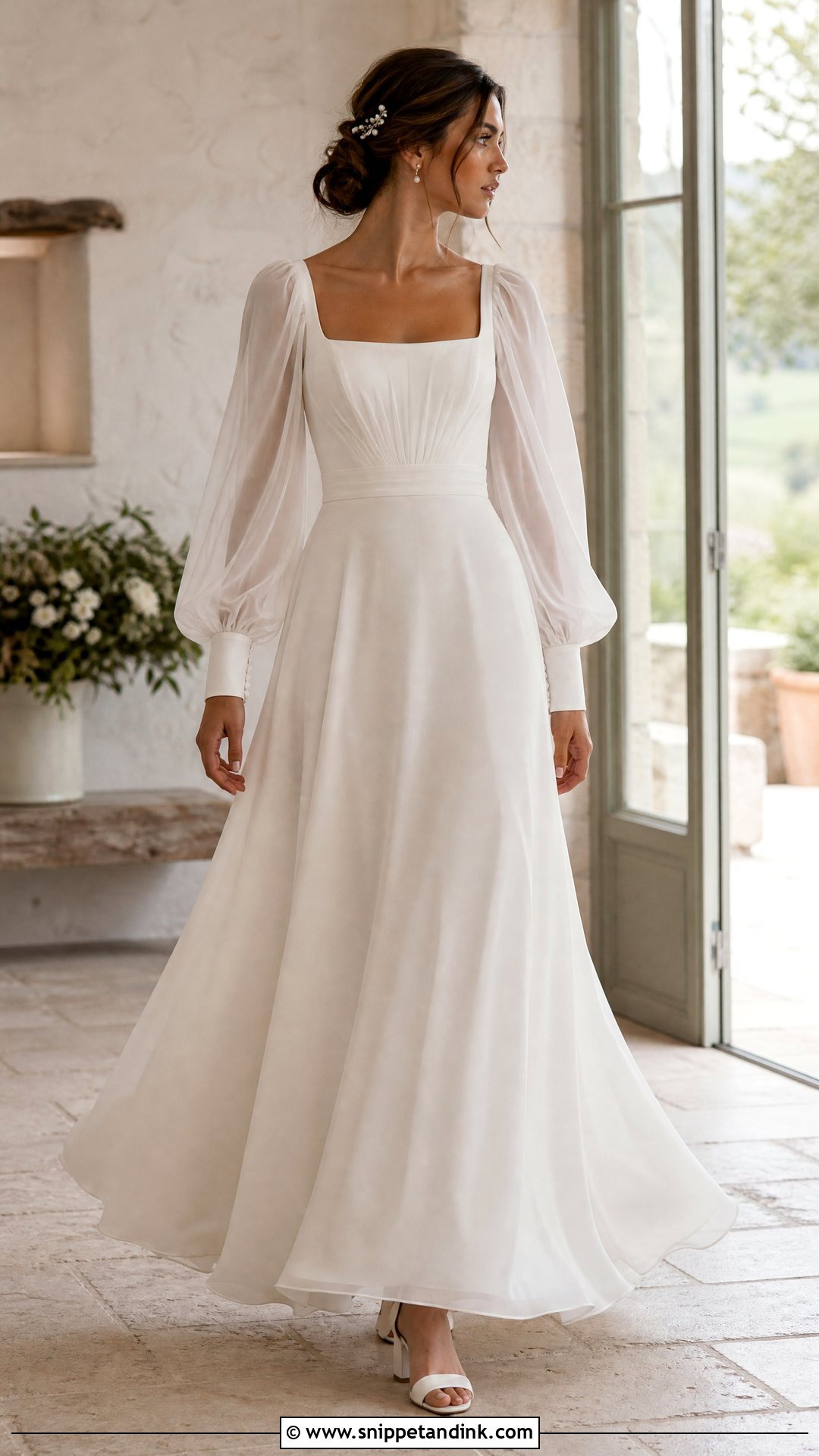 Bishop Sleeve Chiffon Wedding Dress - Snippet and Ink - 25 Floaty Wedding Dress Ideas