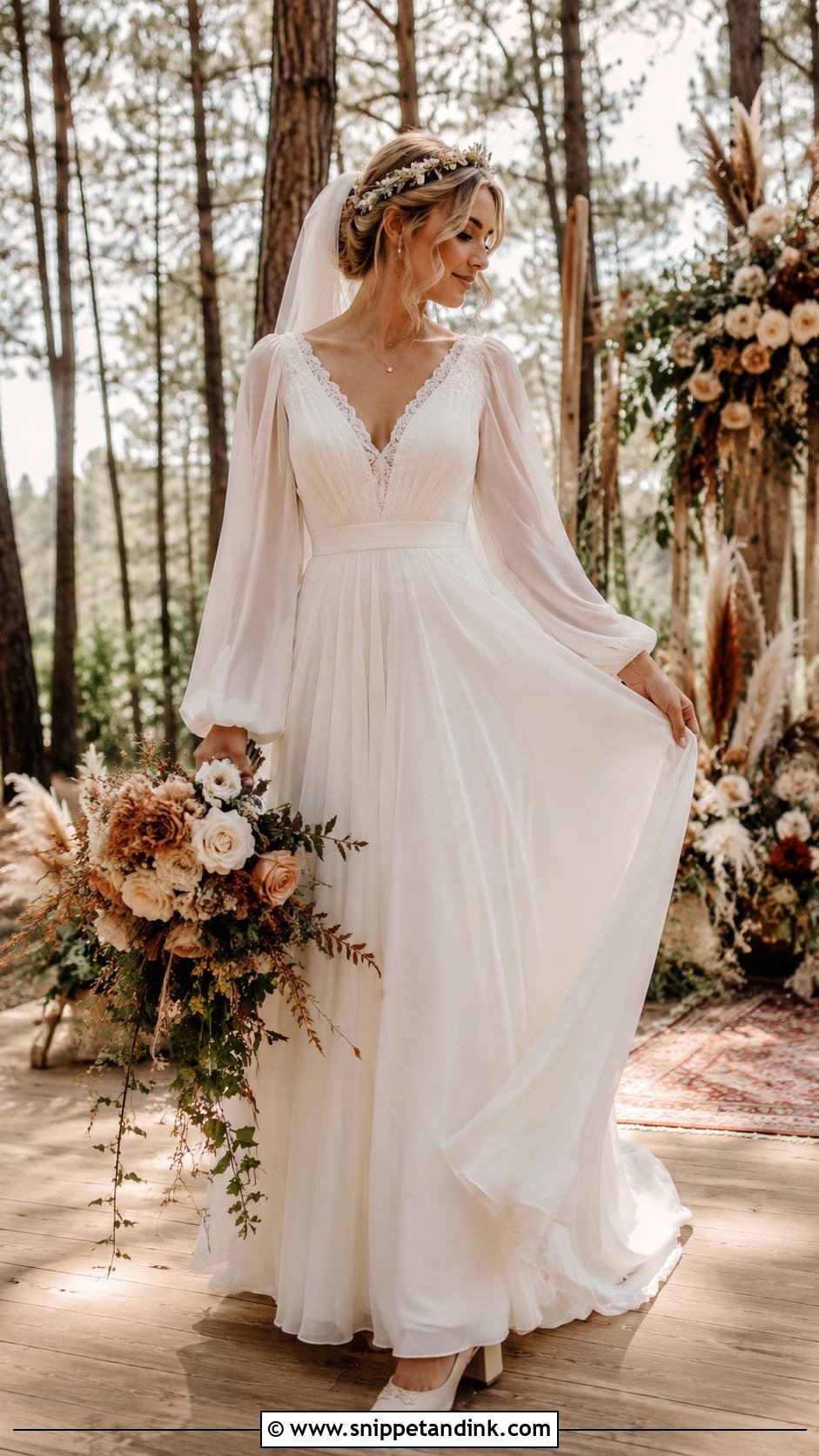 Bishop Sleeve Chiffon Wedding Dress - Snippet and Ink - 20 Boho Fall Wedding Dress Ideas