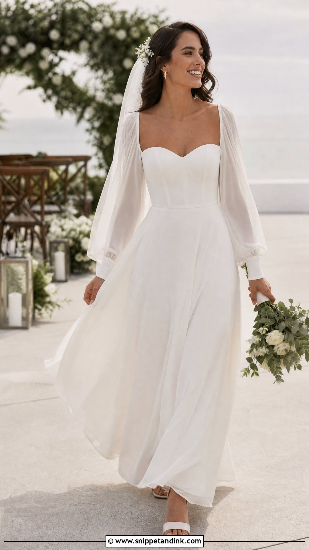 Bishop Sleeve Chiffon Wedding Dress - Snippet and Ink - 20 Pretty Wedding Dresses with Sleeves