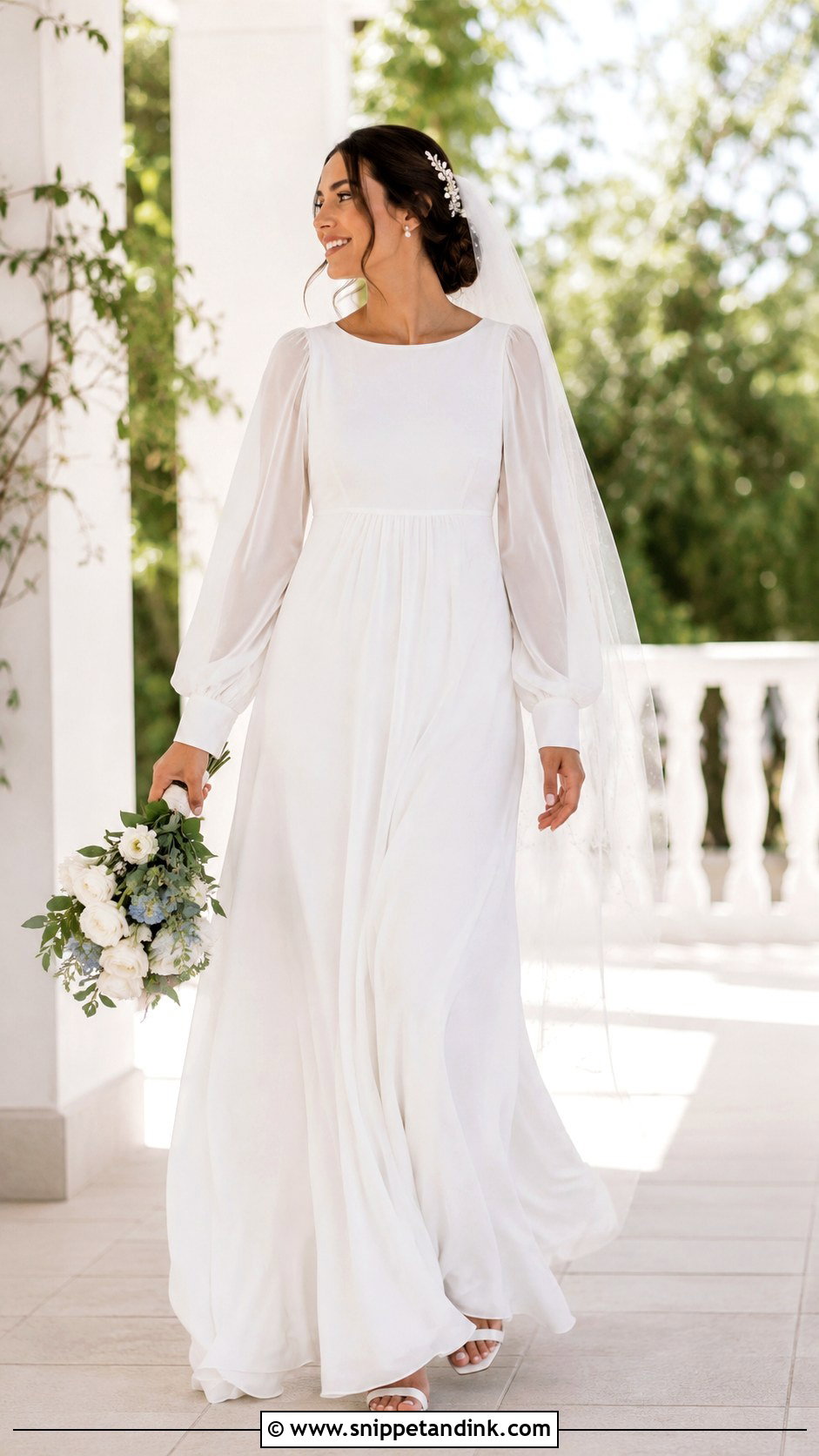 Bishop Sleeve Empire Waist Wedding Dress - Snippet and Ink - 20 Modest White Wedding Dress Ideas