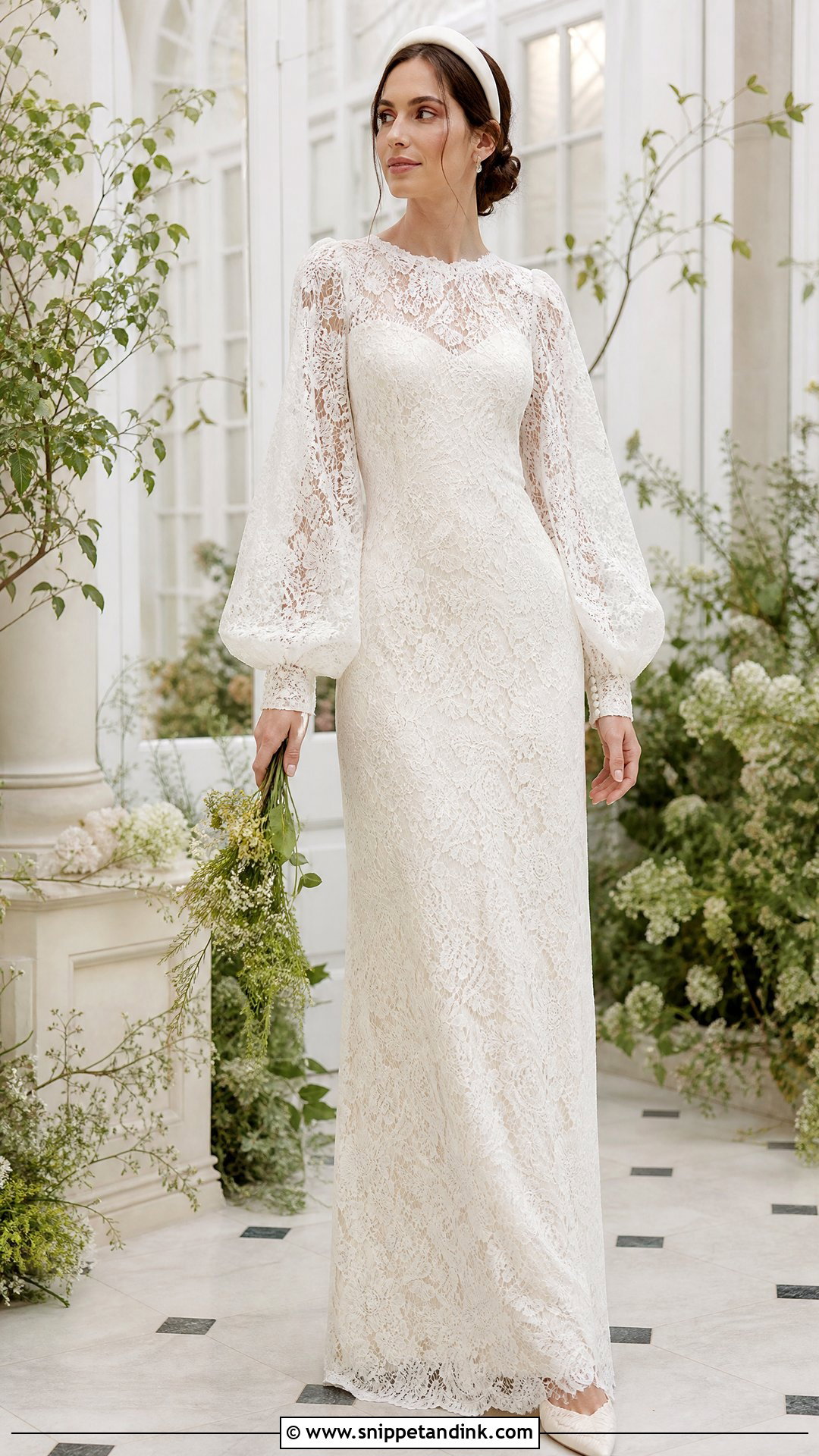 Bishop Sleeve Floral Lace Wedding Dress - Snippet and Ink - 25 70s Style Wedding Dress Ideas