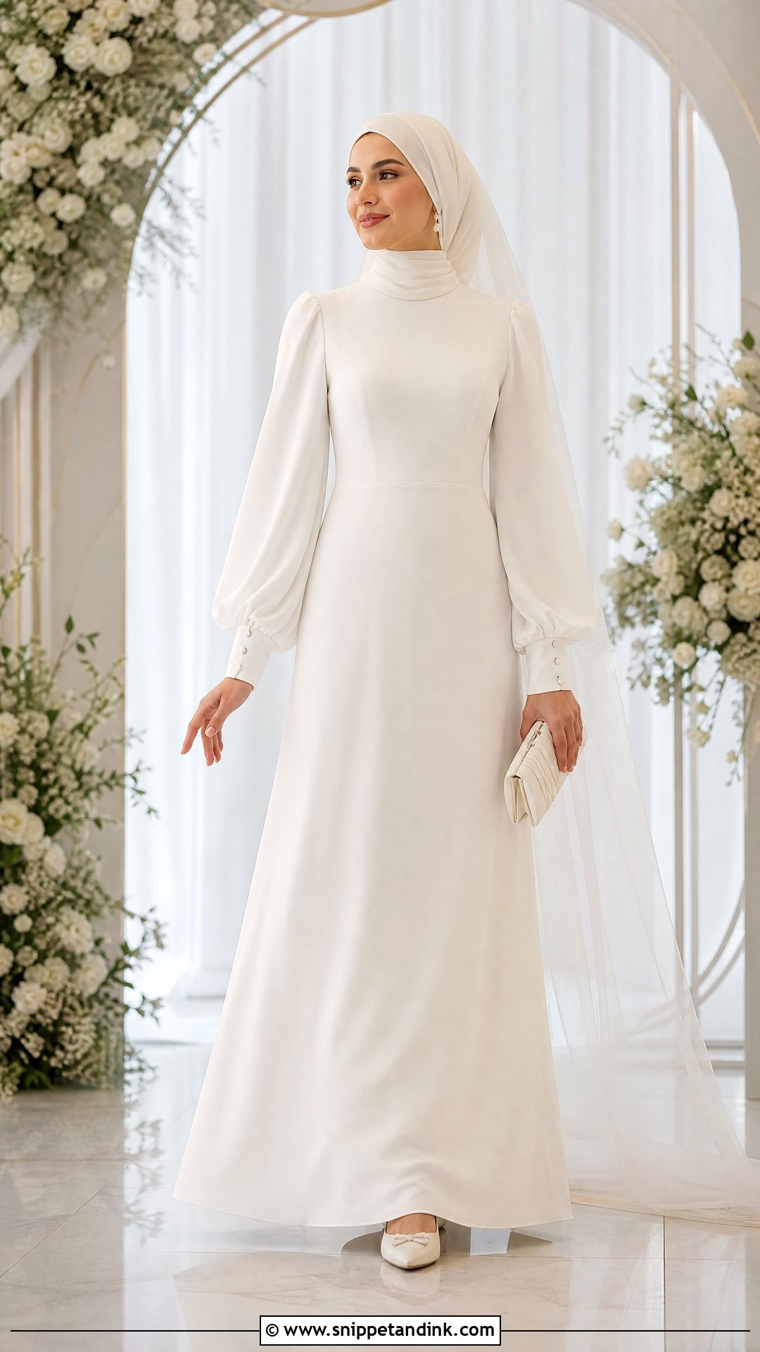 Bishop Sleeve Hijabi Wedding Dress - Snippet and Ink - 25 Simple Hijabi Wedding Dress Ideas