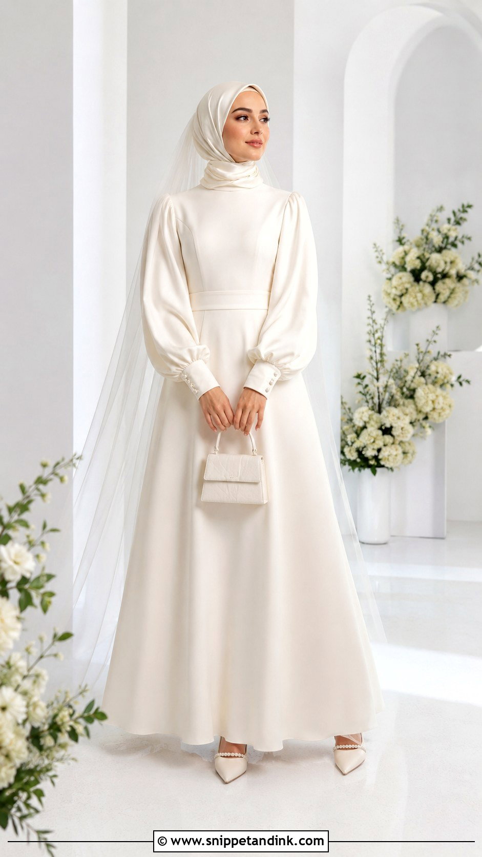 Bishop Sleeve Islamic Wedding Dress With Satin Hijab - Snippet and Ink - 20 Islamic Wedding Dress Hijab Bride Bridal Gowns