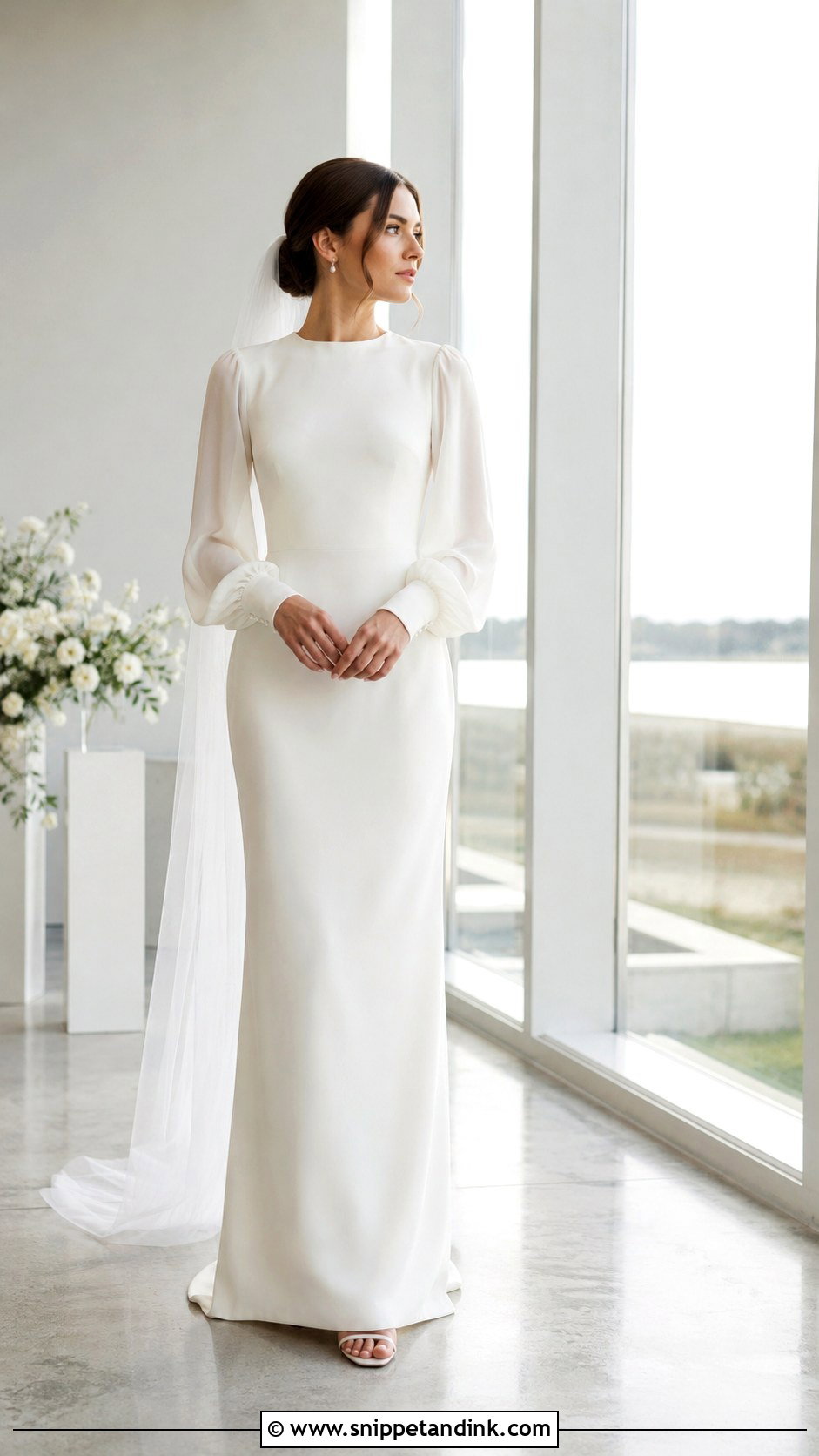 Bishop Sleeve Minimal Wedding Dress - Snippet and Ink - 20 Minimal Wedding Dress Long Sleeve Ideas
