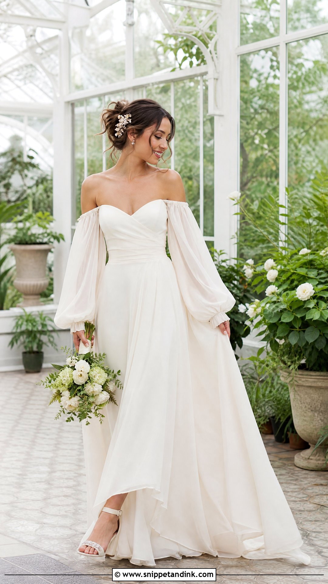Bishop Sleeve Off the Shoulder Wedding Dress - Snippet and Ink - 20 Simple Long Wedding Dress with Off the Shoulder Sleeves
