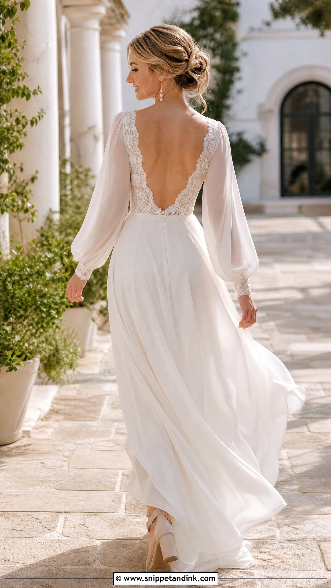 Bishop Sleeve Open Back Wedding Dress - Snippet and Ink - 25 Long Sleeve Open Back Wedding Dress Ideas