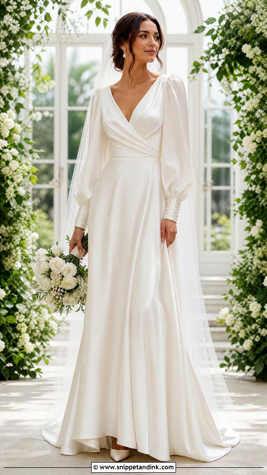 Bishop Sleeve Satin Wedding Gown - Snippet and Ink - 20 Satin Wedding Gown with Sleeves