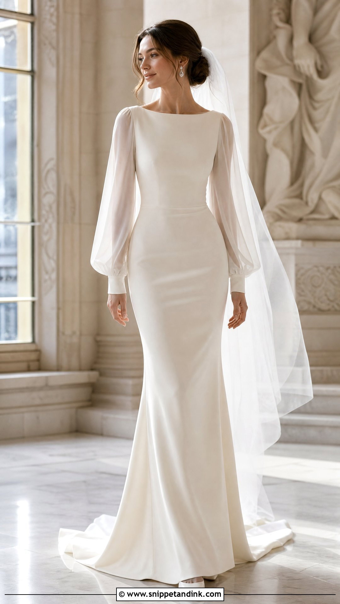 Bishop Sleeve Sheath Wedding Dress - Snippet and Ink - 20 Sheath Wedding Dress with Sleeves