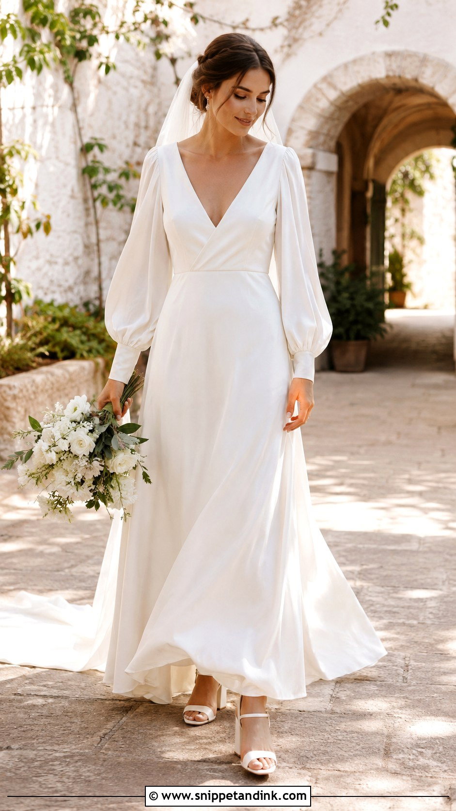 Bishop Sleeve Silk Wedding Dress - Snippet and Ink - 20 Long Sleeve Silk Wedding Dress Ideas