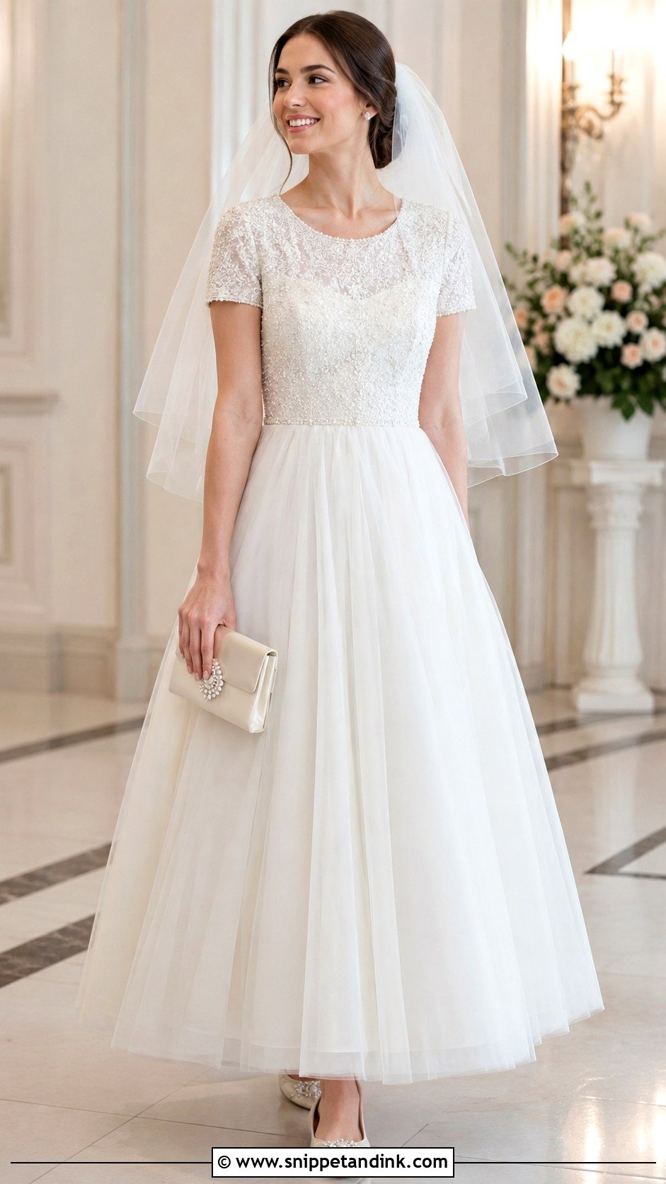 Bishop Sleeve Tulle A Line Wedding Dress - Snippet and Ink - 20 Modest a Line Wedding Dress Ideas