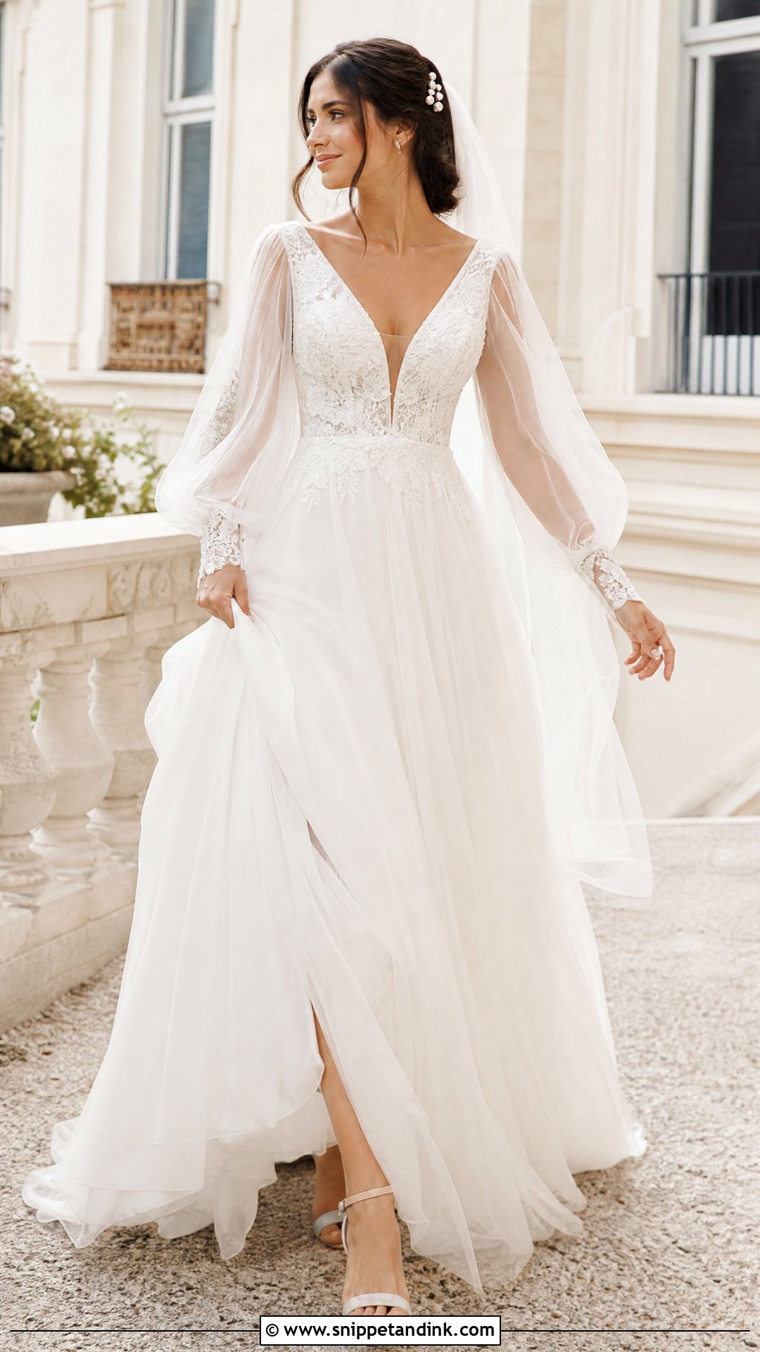 Bishop Sleeve Tulle Wedding Dress - Snippet and Ink - 20 Tulle Sleeve Wedding Dress Ideas