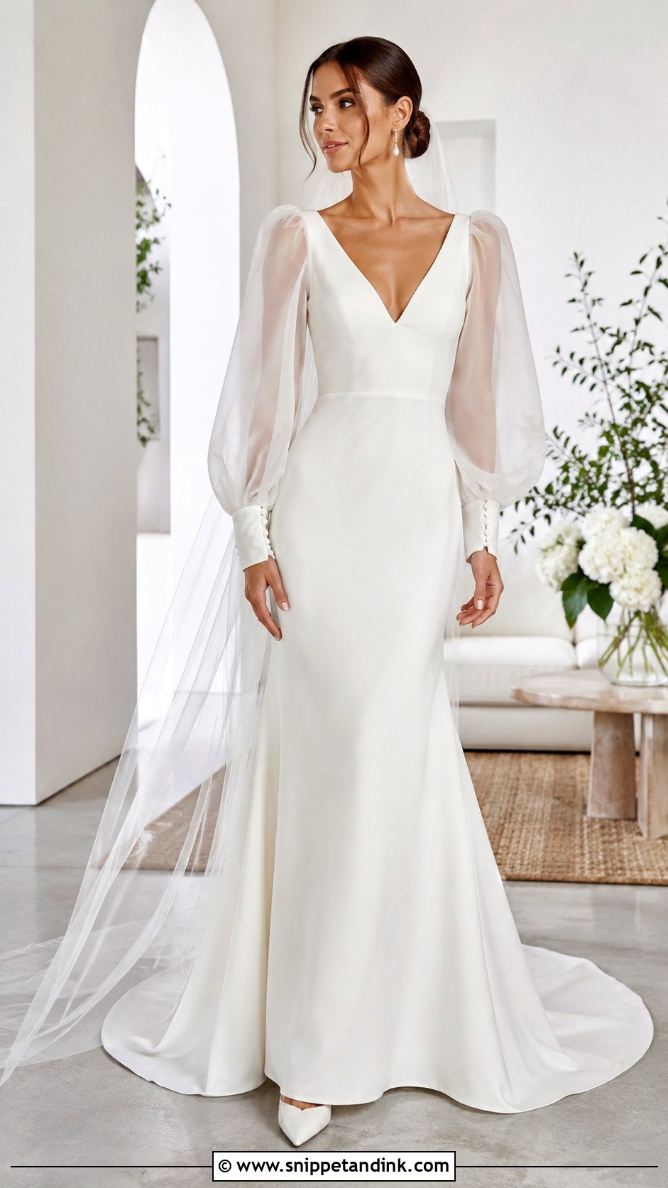 Bishop Sleeve V Neck Wedding Dress - Snippet and Ink - 20 Long Sleeve V Neck Wedding Dress Ideas