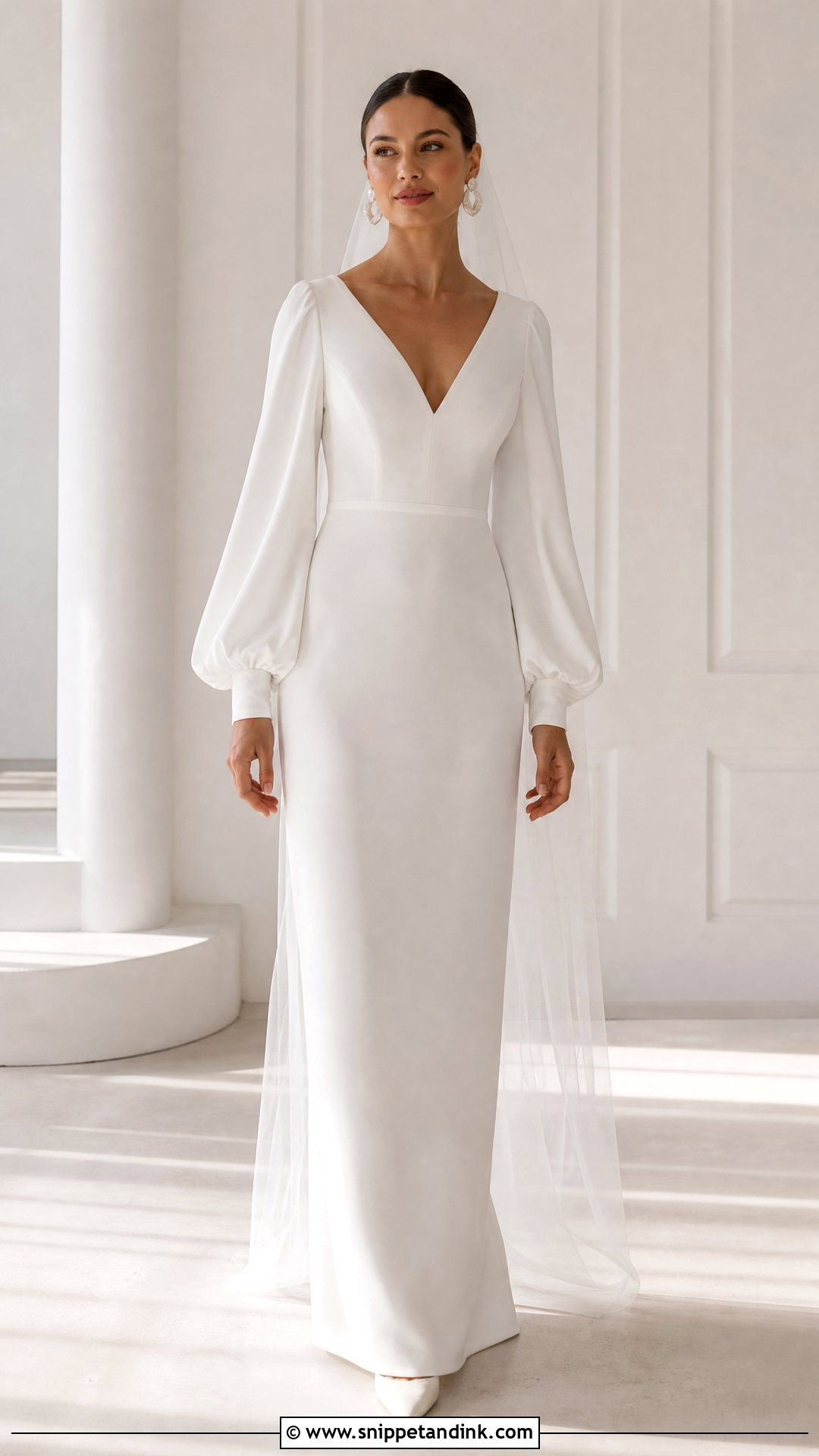 Bishop Sleeve V Neck Wedding Dress - Snippet and Ink - 20 V Neck Wedding Dress with Sleeves