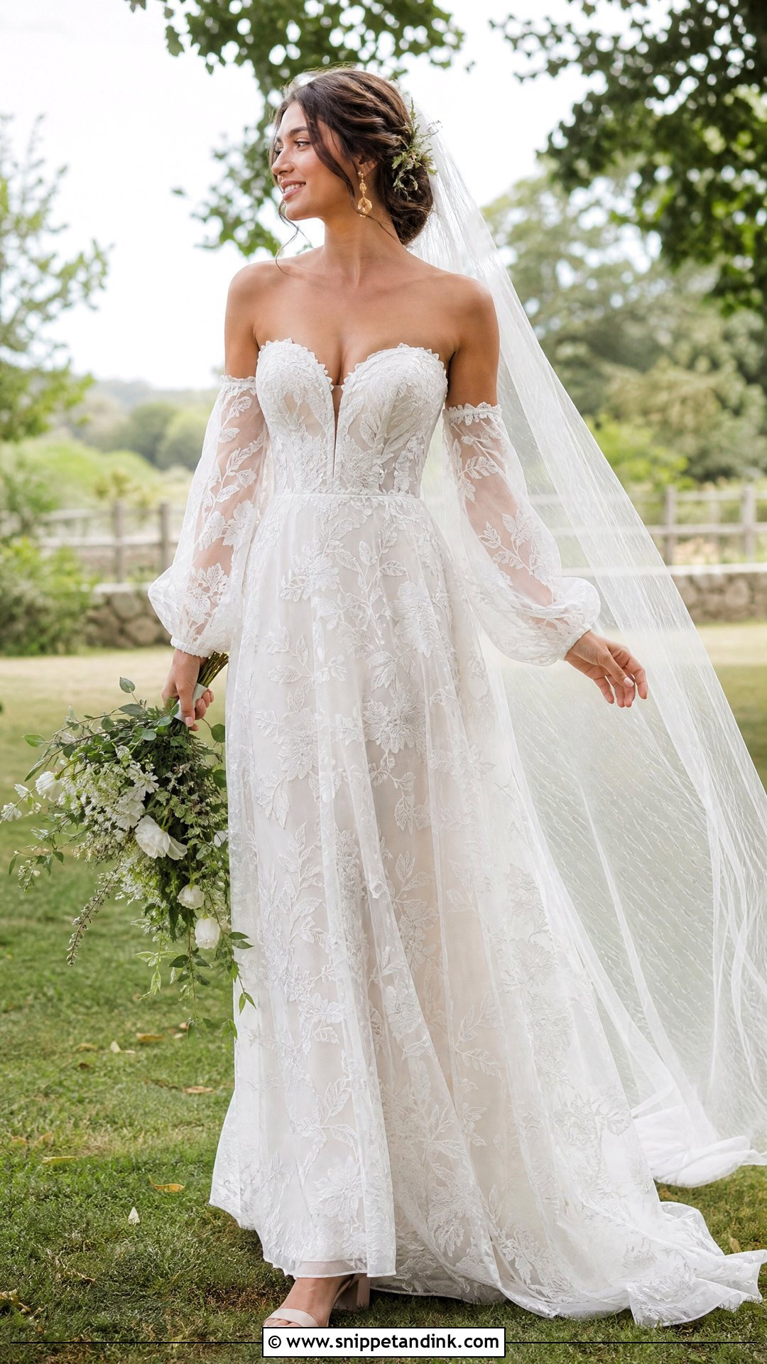 Bishop Sleeves With Boho Lace Wedding Dress - Snippet and Ink - 20 Wedding Sleeves Detachable