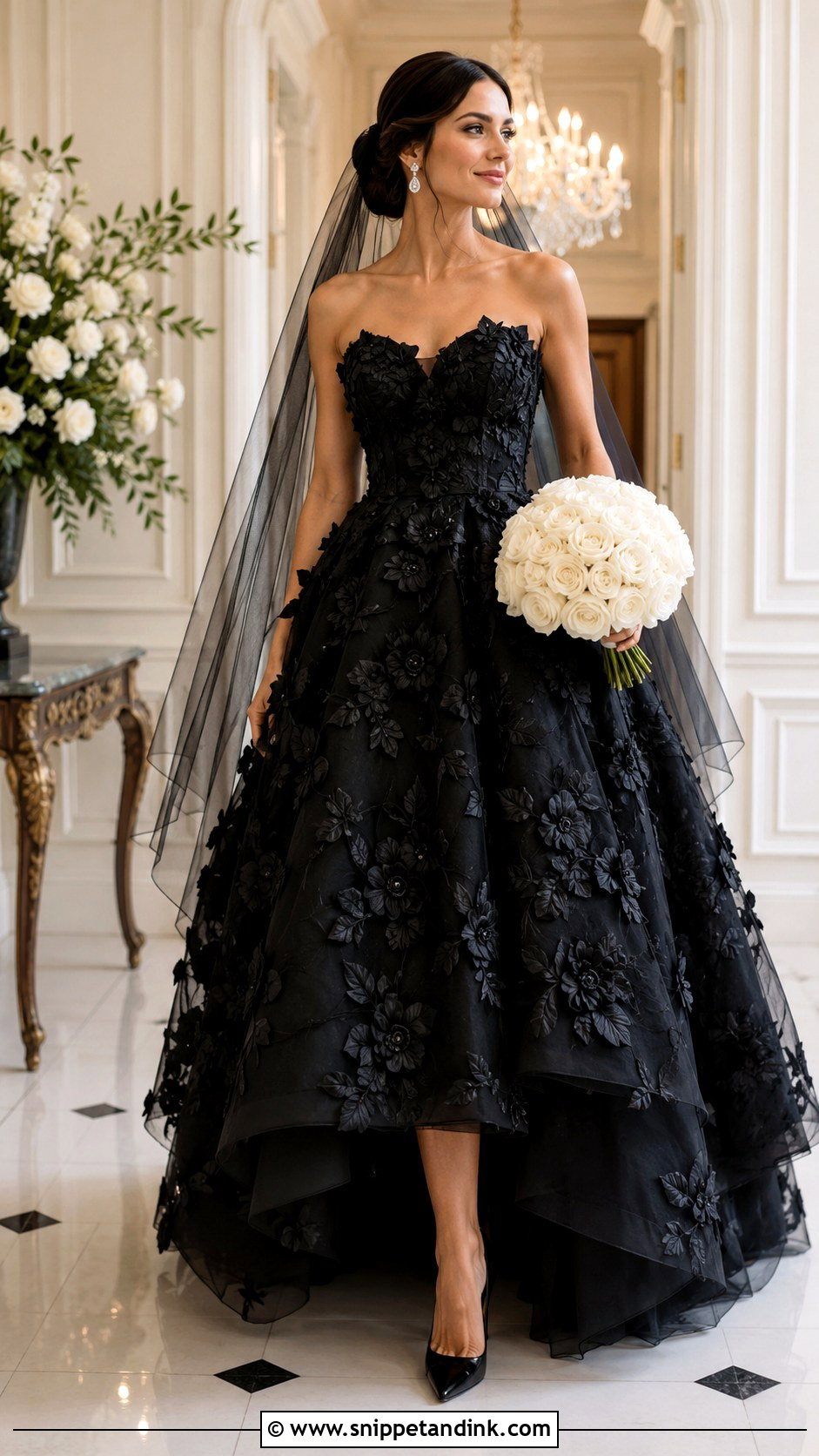 Black 3D Floral Wedding Dress - Snippet and Ink - 20 Classy Black Wedding Dress Ideas