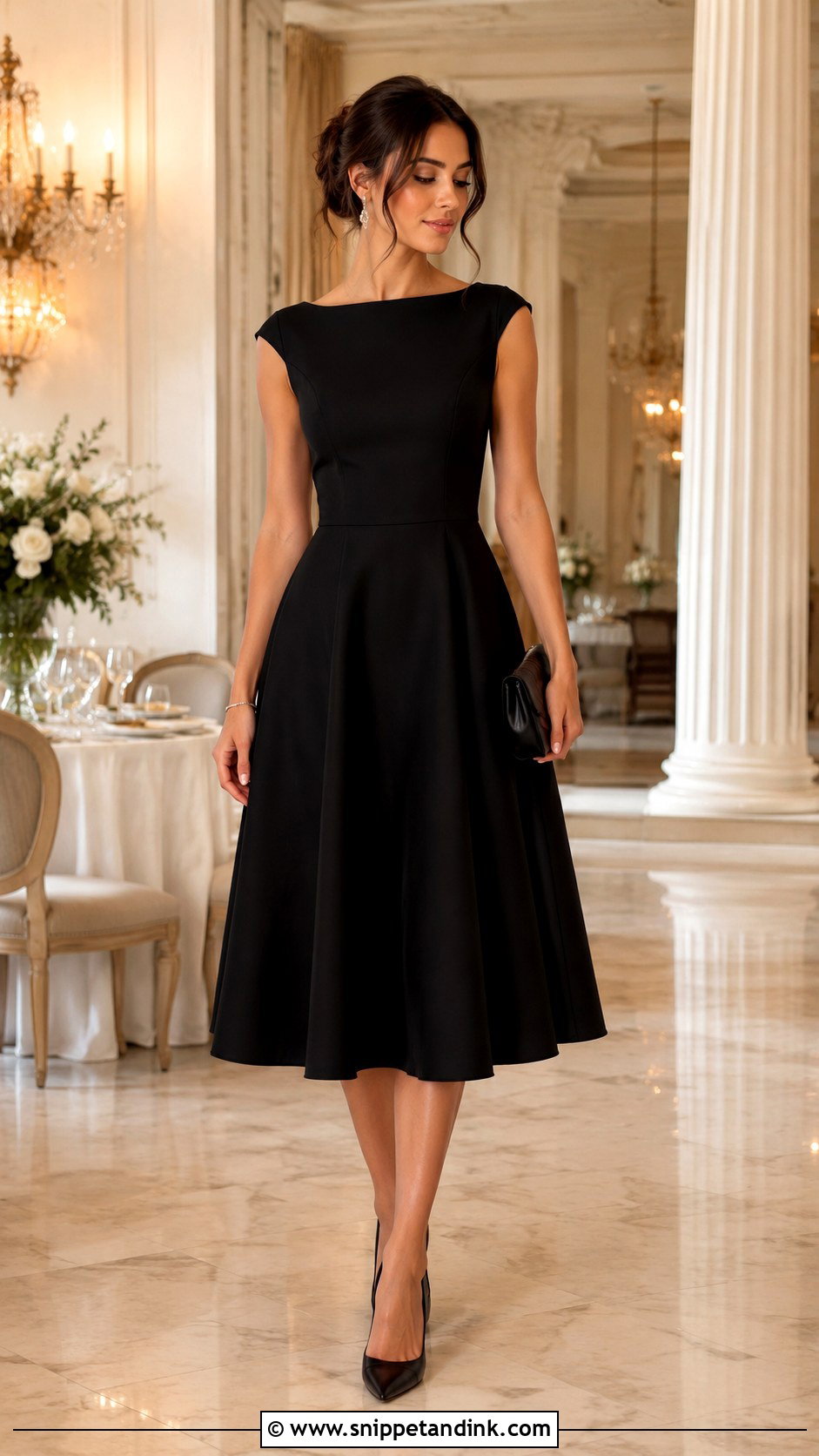 Black A Line Cocktail Dress Wedding Guest Outfit - Snippet and Ink - 25 Black Cocktail Dress for Wedding Ideas