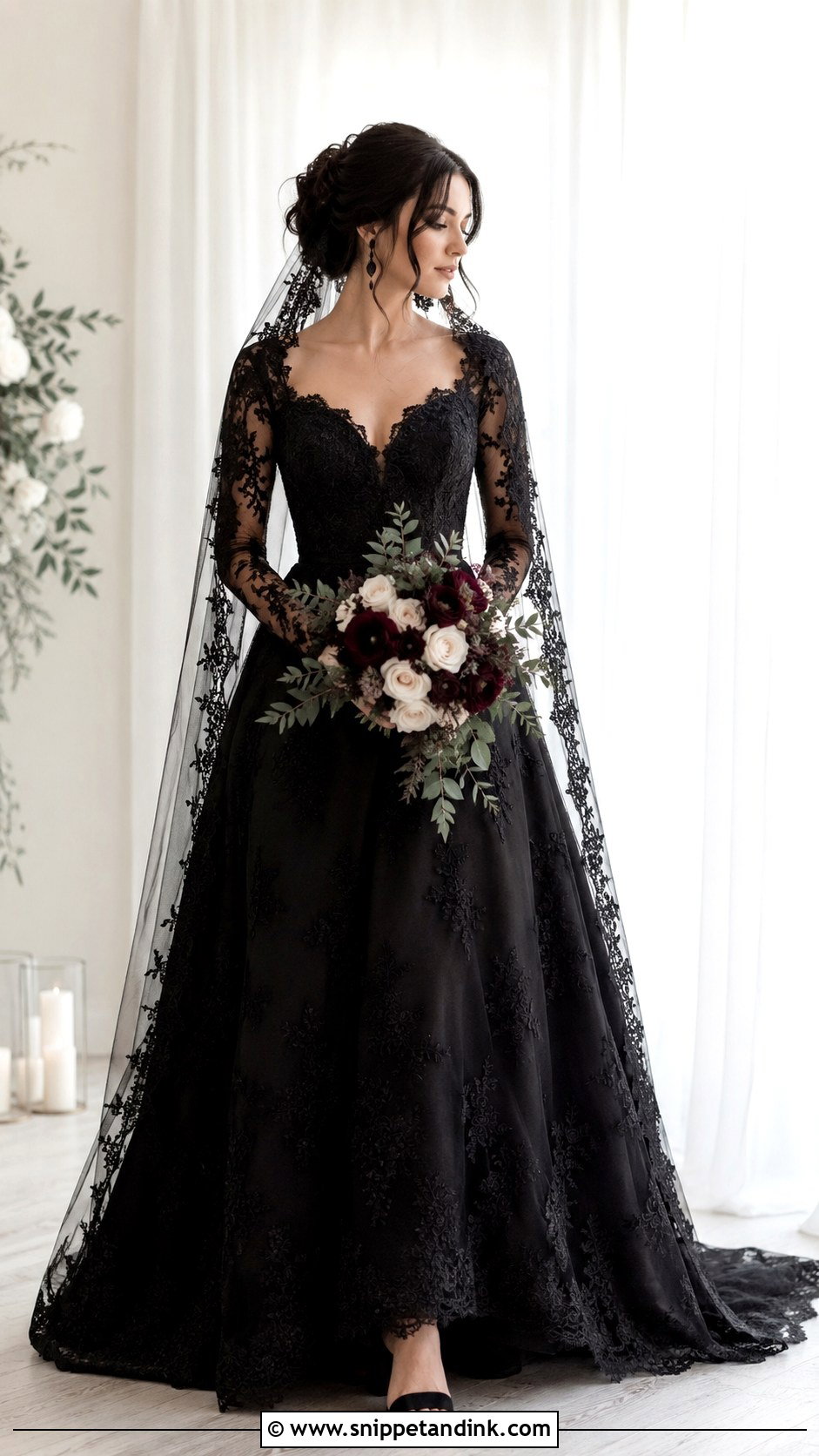 Black A Line Gothic Wedding Dress - Snippet and Ink - 30 Gothic Black Wedding Dresses