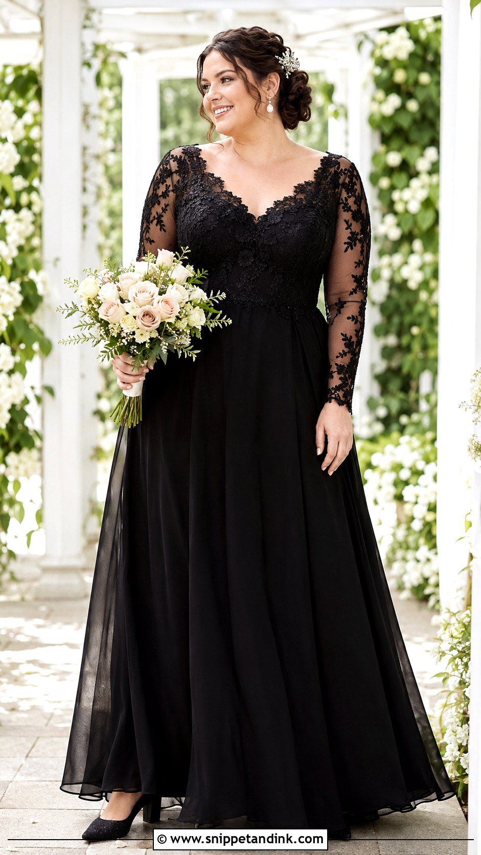 Black A Line Wedding Gown With Sleeves - Snippet and Ink - 20 Black Wedding Gowns the Bride