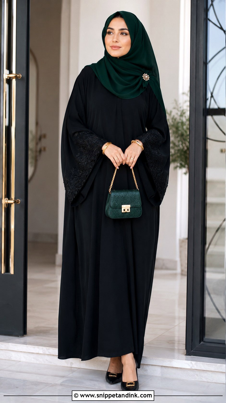 Black Abaya With Statement Hijab - Snippet and Ink - 20 Ied Mubarak Outfit Hijab Ideas