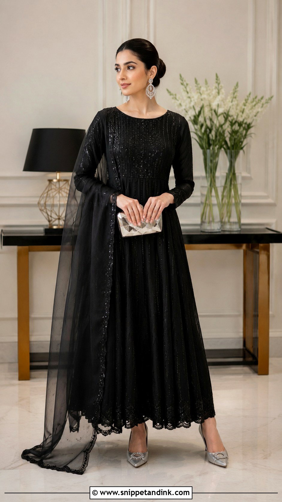 Black Anarkali Dress With Organza Dupatta - Snippet and Ink - 20 Anarkali Dress with Dupatta Ideas