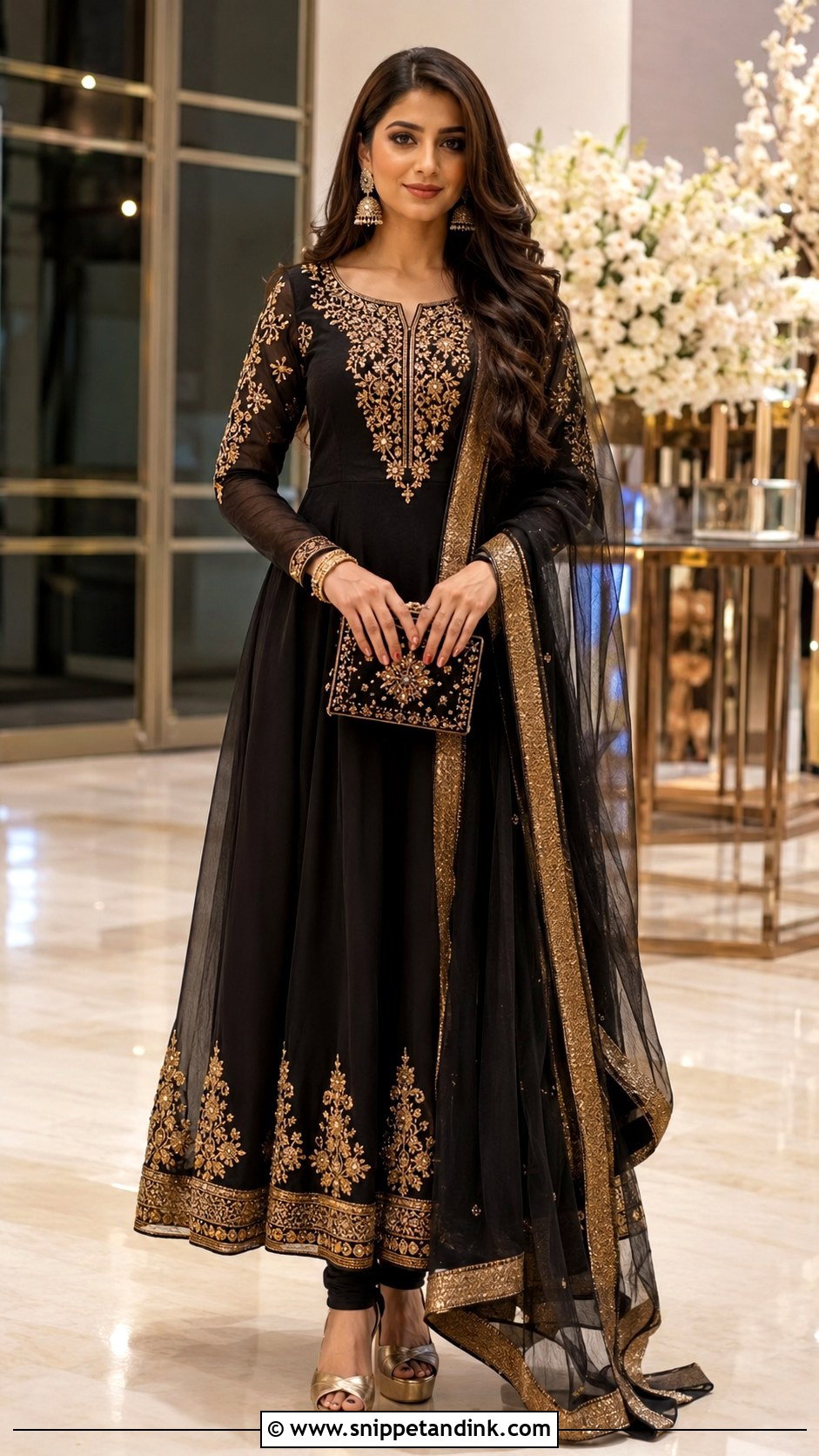 Black Anarkali Suit With Gold Embroidery - Snippet and Ink - 20 Anarkali Suit for Wedding Ideas