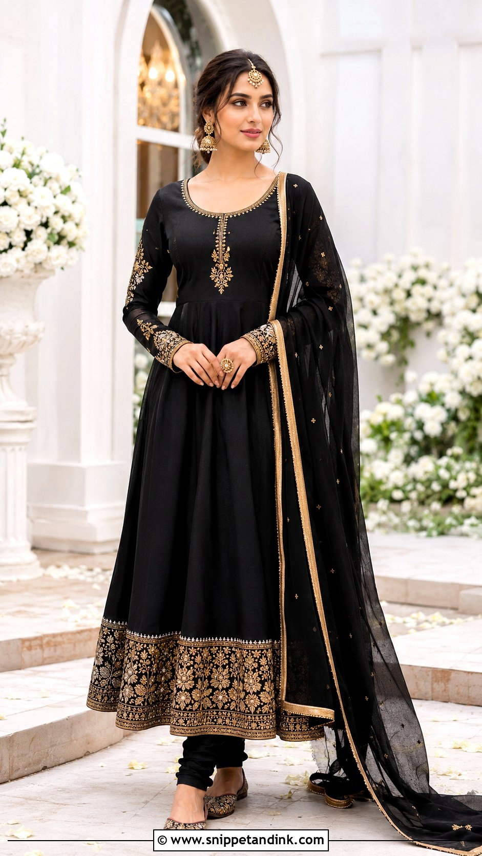 Black Anarkali With Gold Embroidery - Snippet and Ink - 20 Black Indian Wedding Dress Ideas
