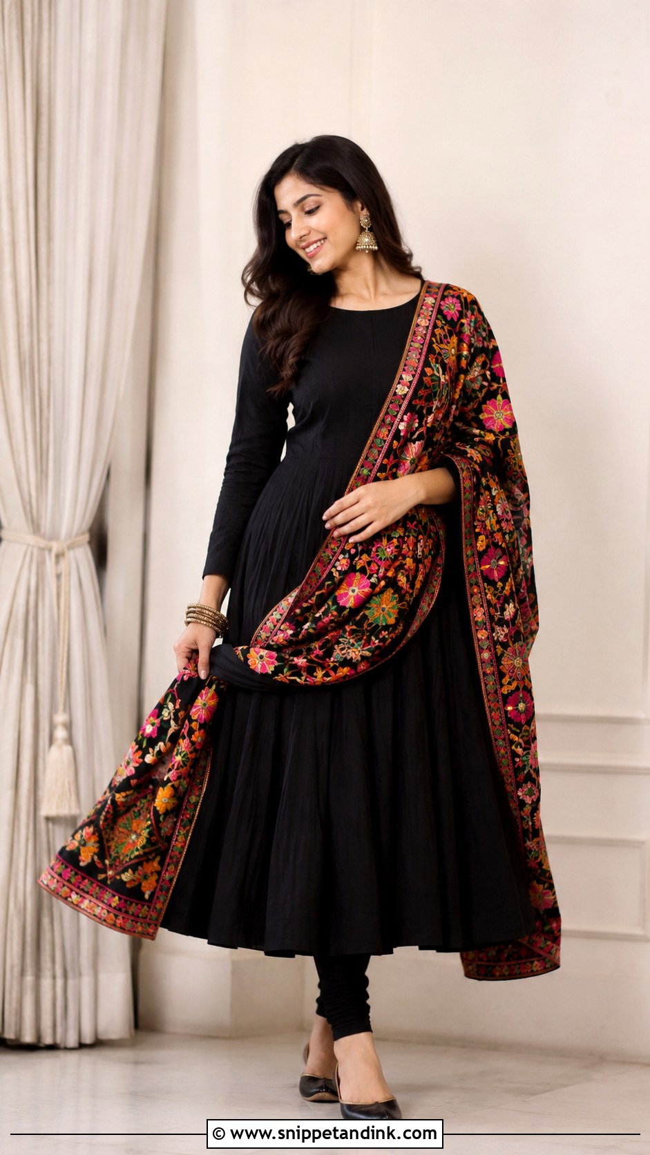 Black Anarkali With Phulkari Dupatta - Snippet and Ink - 20 Dupatta Dress Ideas