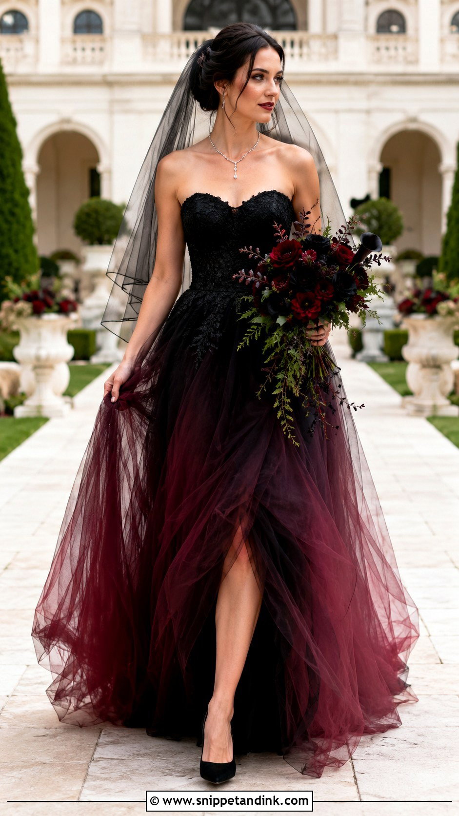 Black And Burgundy Ombre Wedding Dress - Snippet and Ink - 20 Dark Fairytale Wedding Dress Ideas