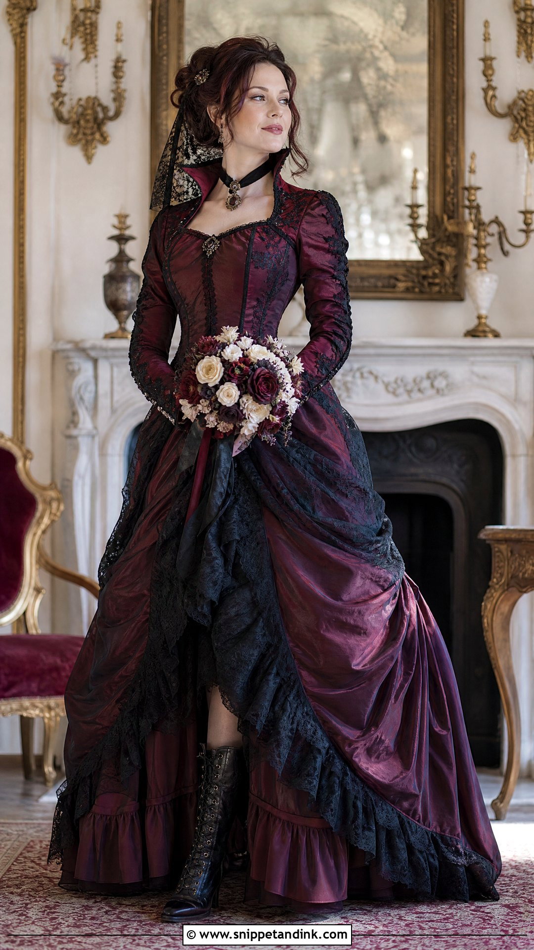 Black And Burgundy Steampunk Wedding Dress - Snippet and Ink - 25 Steampunk Wedding Dress Ideas