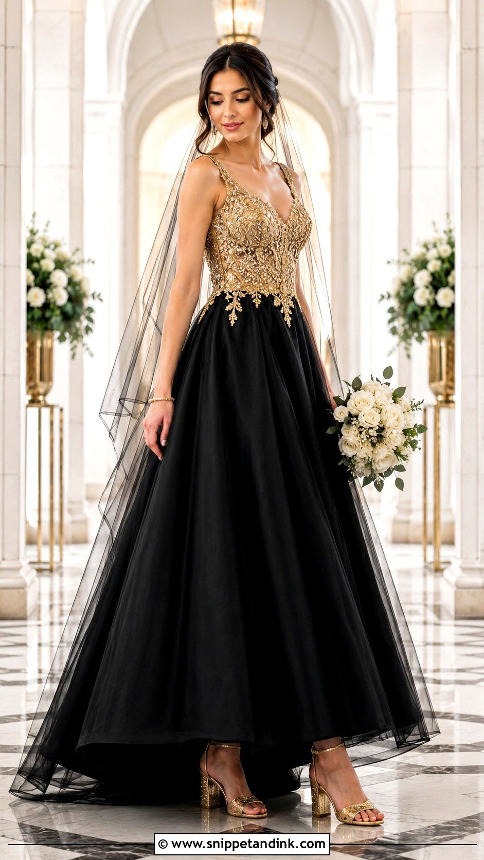 Black And Gold A Line Wedding Dress - Snippet and Ink - 25 Black and Gold Wedding Dress Ideas