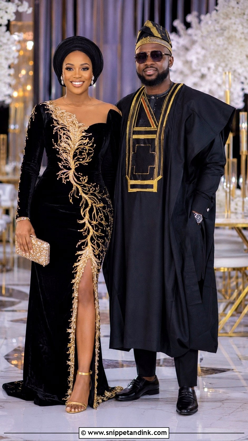 Black And Gold African Couple Wedding Outfit - Snippet and Ink - 25 Matching African Couple Outfits Wedding