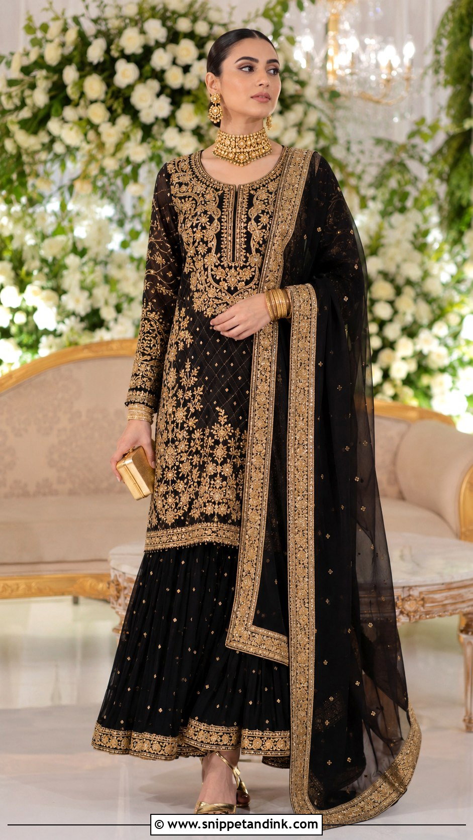 Black And Gold Agha Noor Bridal Reception Dress - Snippet and Ink - 20 Agha Noor Bridal Ideas