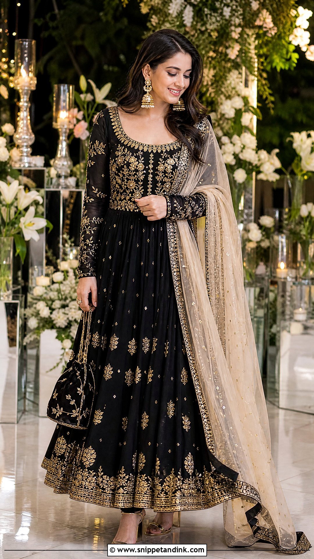 Black And Gold Anarkali DJ Night Outfit - Snippet and Ink - 25 Dj Night Outfits for Indian Wedding