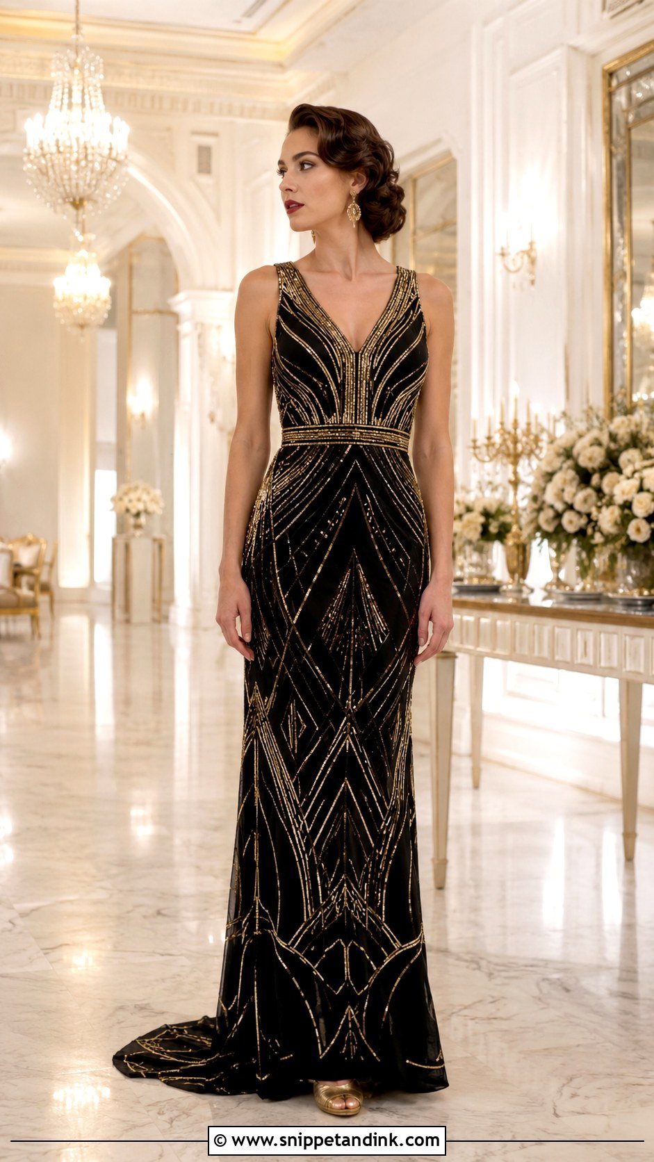 Black And Gold Art Deco Wedding Dress - Snippet and Ink - 25 Black and Gold Wedding Dress Ideas