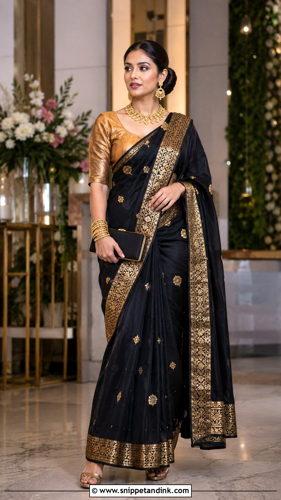 Black And Gold Assamese Reception Mekhela Sador - Snippet and Ink - 20 Assamese Wedding Dress Ideas