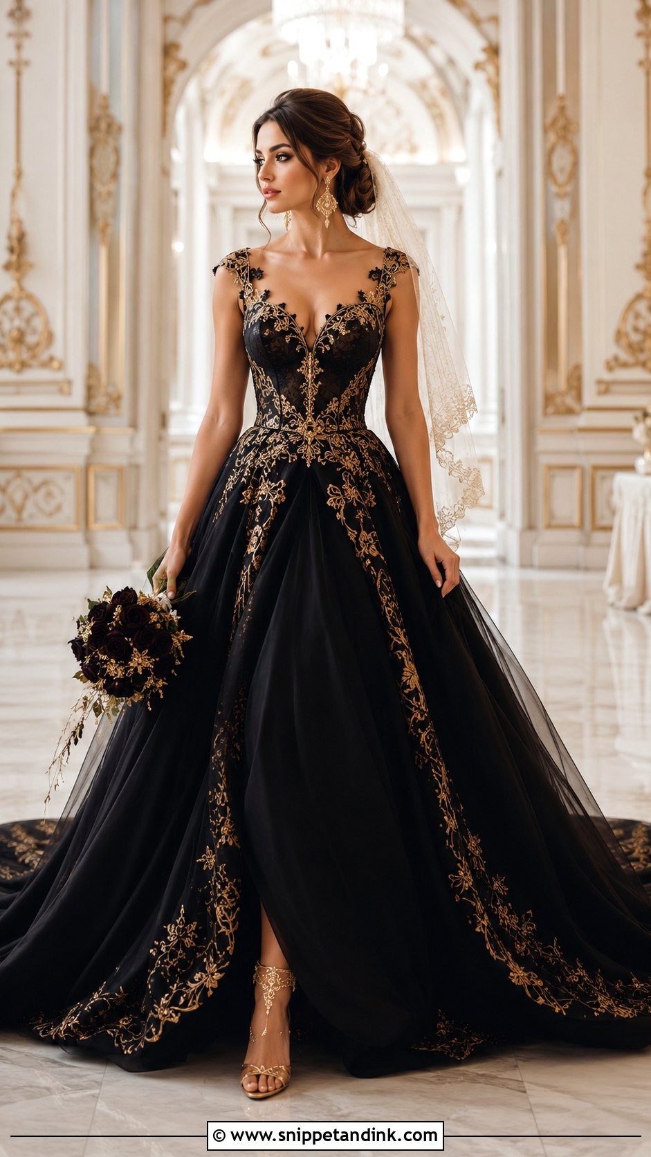 Black And Gold Ball Gown Wedding Dress - Snippet and Ink - 25 Black and Gold Wedding Dress Ideas