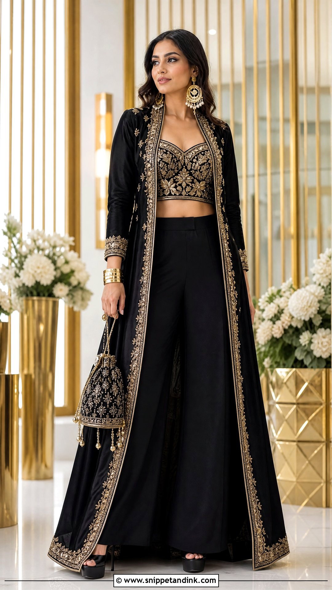 Black And Gold Bridal Sangeet Pant Set - Snippet and Ink - 20 Unique Bridal Sangeet Outfit Ideas