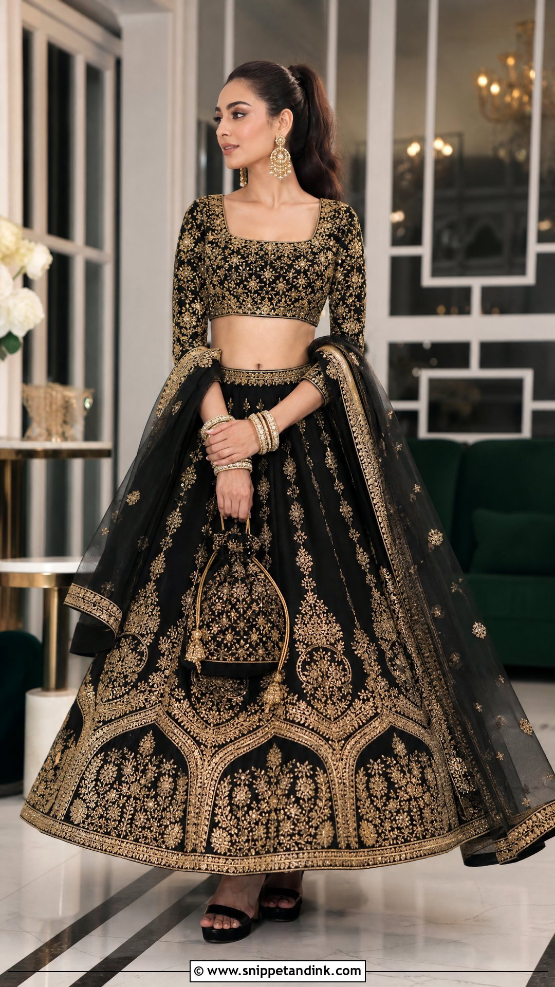 Black And Gold Bride Sangeet Lehenga - Snippet and Ink - 25 Bride Sangeet Outfit Ideas