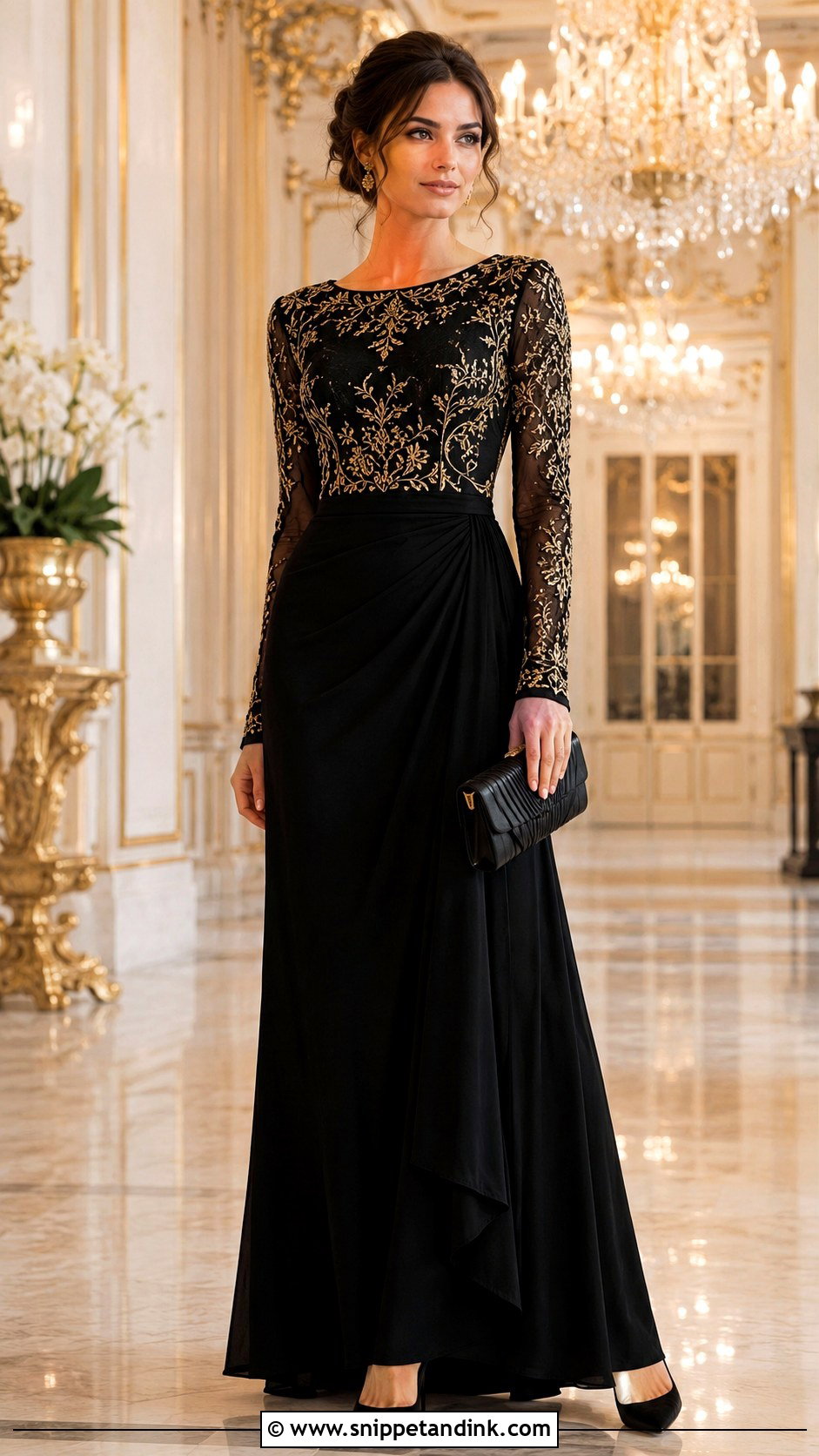 Black And Gold Embellished Wedding Guest Dress - Snippet and Ink - 20 Black Tie Wedding Dresses