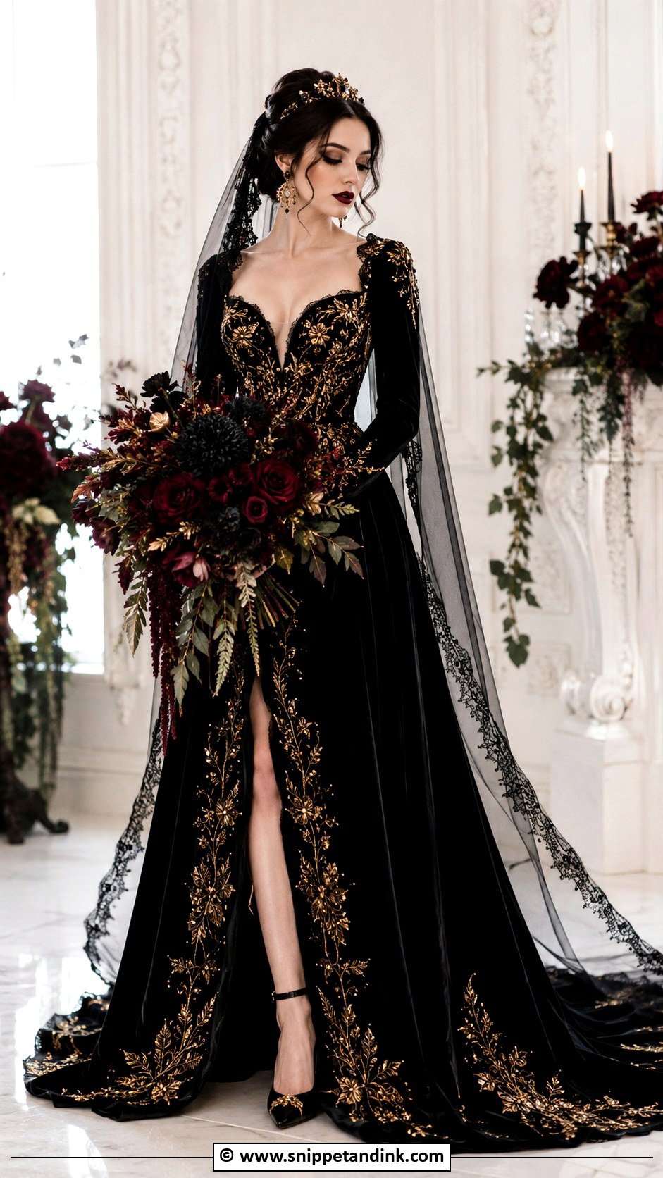 Black And Gold Goth Wedding Dress - Snippet and Ink - 30 Goth Wedding Dress Ideas
