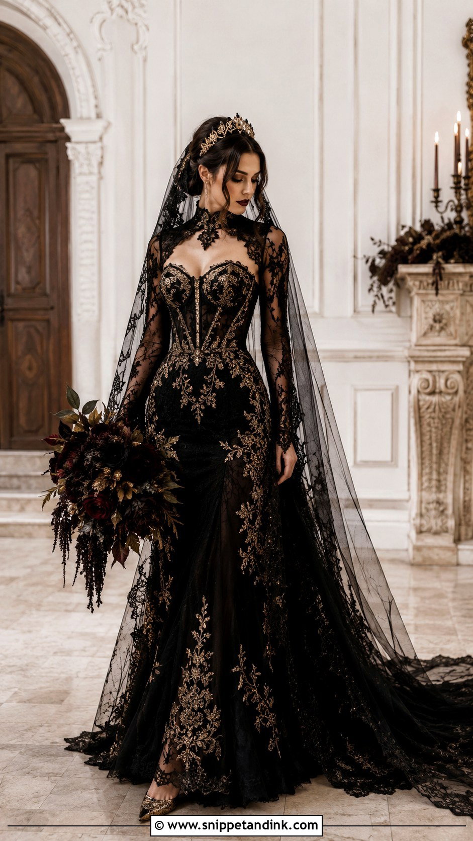Black And Gold Gothic Wedding Dress - Snippet and Ink - 25 Black and Gold Wedding Dress Ideas
