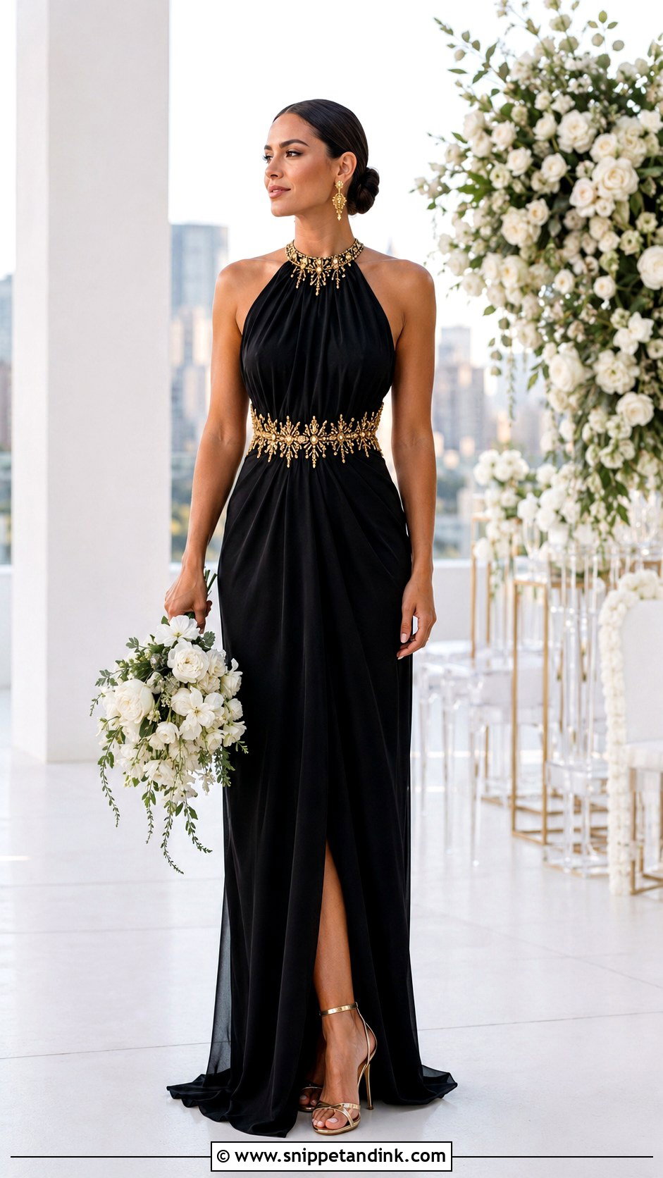 Black And Gold Halter Wedding Dress - Snippet and Ink - 25 Black and Gold Wedding Dress Ideas