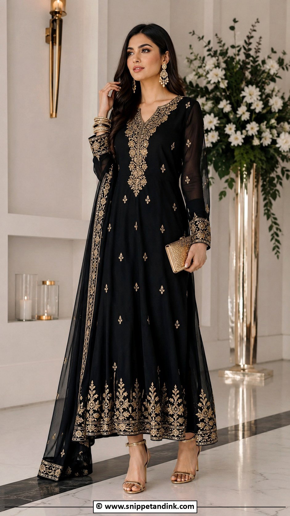 Black And Gold Henna Night Dress - Snippet and Ink - 30 Henna Night Dress Ideas