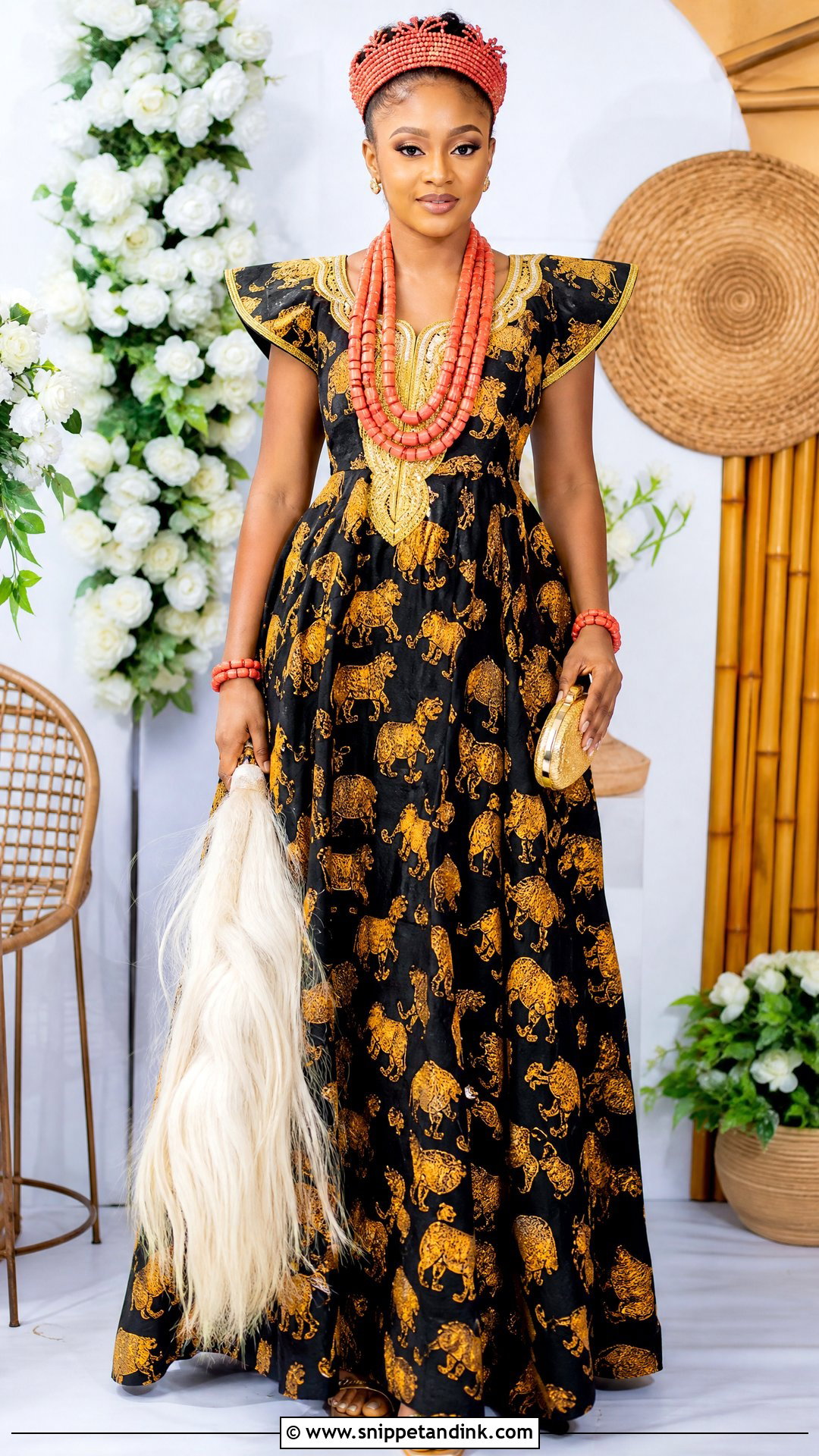 Black And Gold Igbo Isi Agu Bridal Gown - Snippet and Ink - 20 Traditional Igbo Nigerian Wedding Dresses