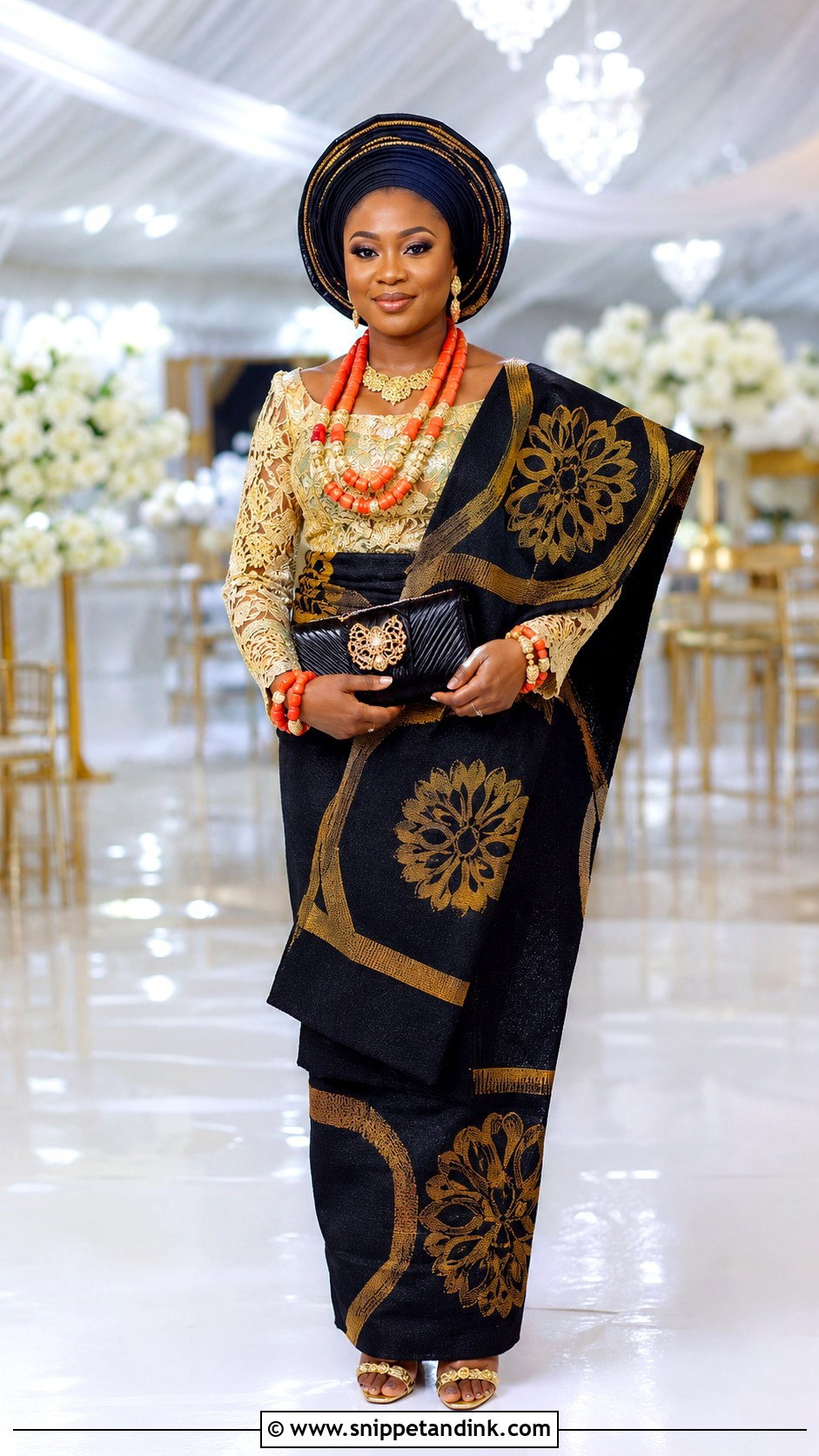 Black And Gold Isoko Bridal Outfit - Snippet and Ink - 20 Isoko Traditional Wedding Attire Ideas