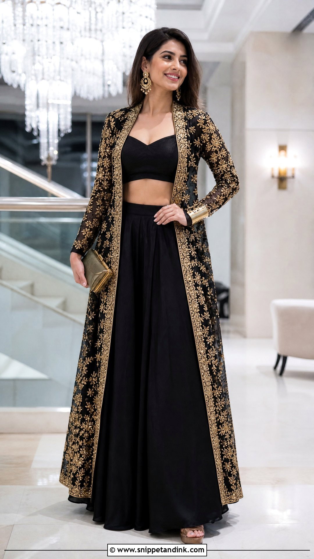 Black And Gold Jacket Lehenga Ring Ceremony Dress - Snippet and Ink - 25 Ring Ceremony Dress Ideas