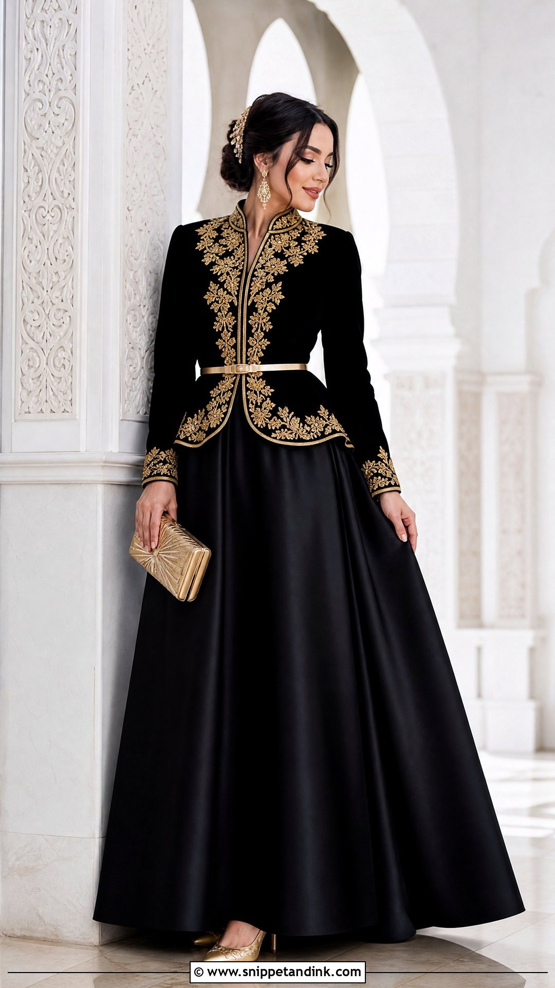Black And Gold Karakou With Long Skirt - Snippet and Ink - 25 Algerian Wedding Dress Ideas